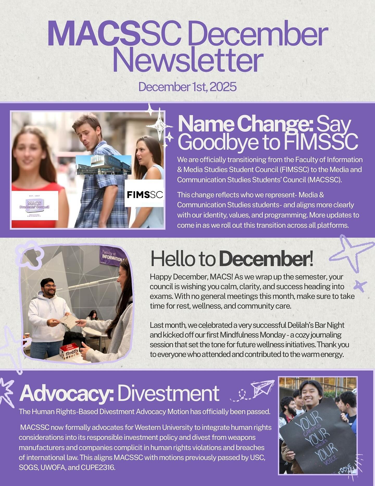 December is here, Mustangs! That means cozy study nights, final papers, and the last stretch of exam season! MACSSC is cheering you on with our final Chairperson newsletter of 2025.
Happy holidays and happy studying! You got this. 💜📚🎄❄️
#WesternU #MACSSC
