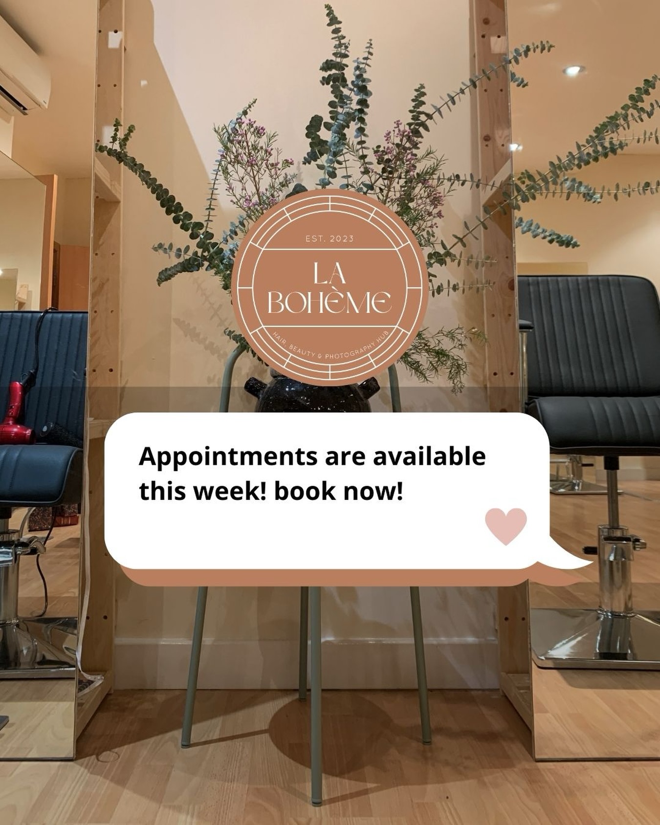 Jordan has a few rare openings for a haircut or tint + cut this Saturday .
These will go fast — message us now to book! ✂️✨