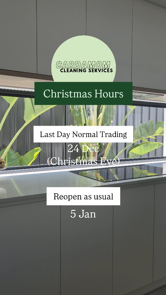 Current clients will be removed from usual scheduling between these dates BUT!! you can opt in for one of our Little Helpers (cleaning stars) to assist with keeping your home fresh and clean during the holiday period.
Get in contact for more info!
#perthcleaning #christmas #greencleaning #cardamomcleaning #ecofriendly