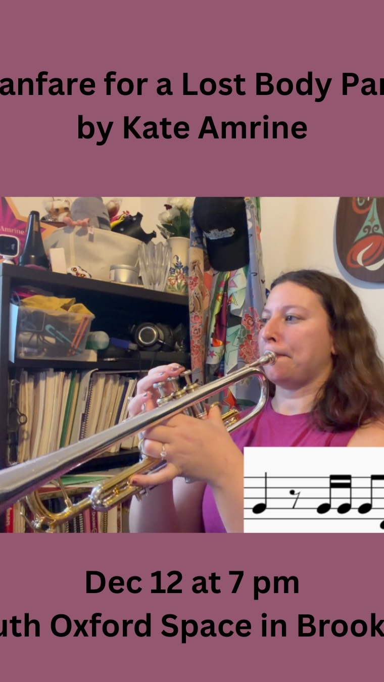 First clip of the music I wrote for my upcoming show on Dec 12 - “Fanfare for a Lost Body Part” 🎺 In this video I play the first three lines of the piece, talk about the inspiration behind it, and get a little composer nerdy talking about notation. Come hear the full piece in person! 🥳
•
#newmusic #contemporaryclassical #trumpet #trumpetlife #trumpetplayer #trumpeters #classicalmusic #trumpetfanfare #trumpetsolo #everythingisatrumpetsolo #composerlife #composer #womeninmusic #femalebrassplayer #womencomposers