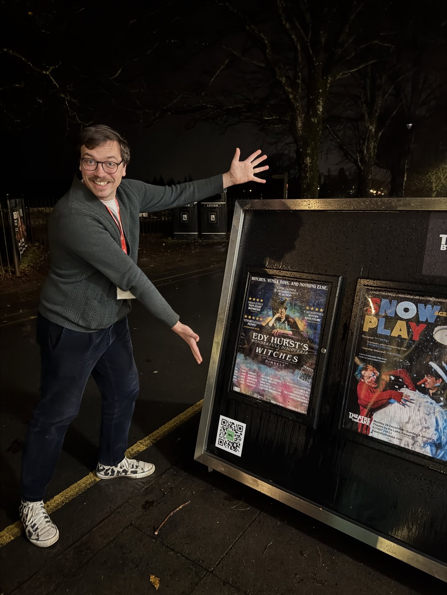 Thanks to the lovely staff and audiences at @tbtlake for having the last show of 2025 last night!
Look! I’m at eye level in a urinal! They let me take a photo in the bigger room and I made a joke about selling that out that got a *polite* laugh and we made a sacred shrine in honour of the short throw Ricoh projector.
The next and final(?) show of Witches will be at @brewhouselive next February. But in the mean time I’ve got a bit more nonsense until the end of 2025!
