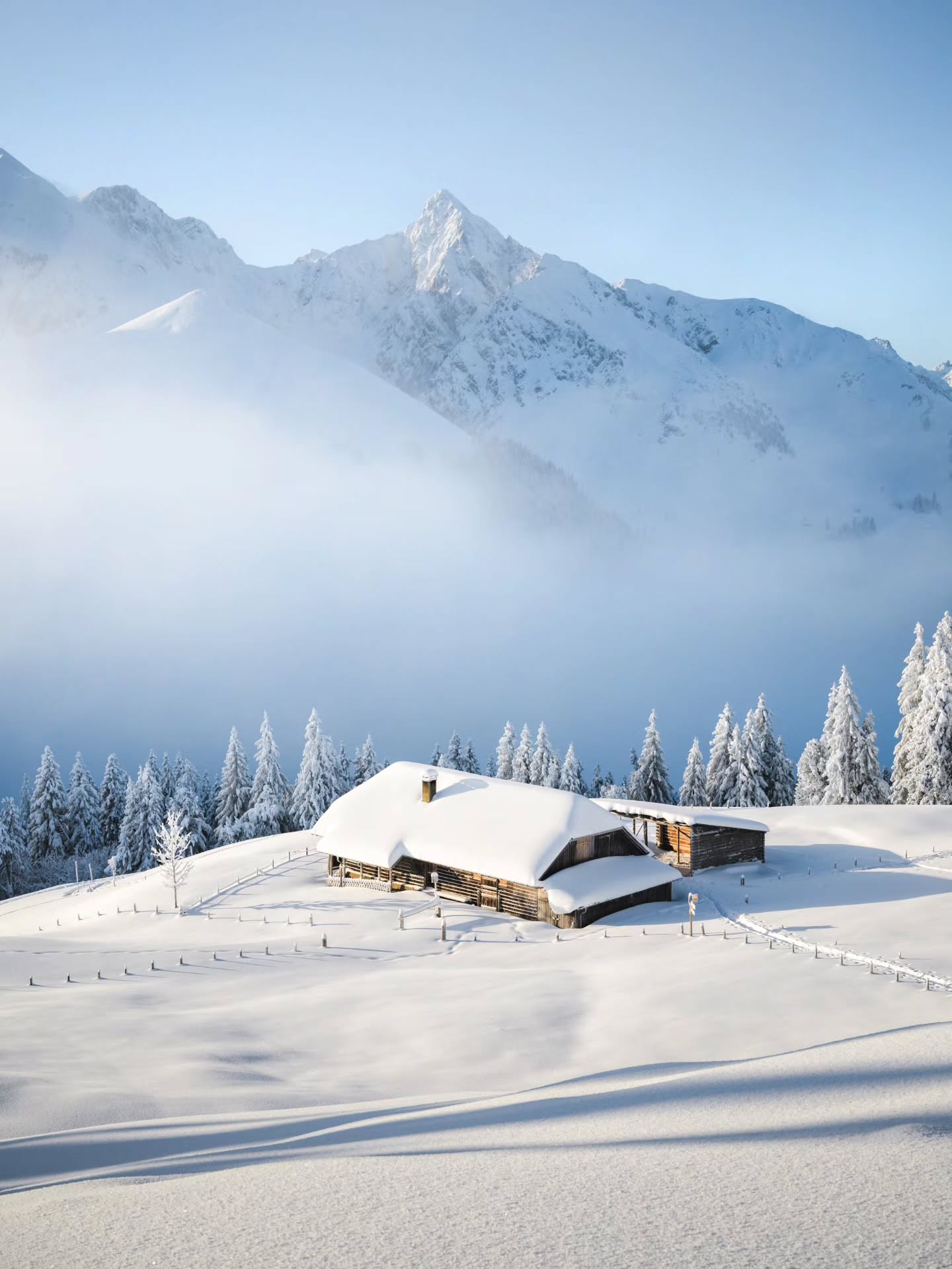 Imagine stepping out of this mountain hut, leaving the crackling fireplace behind, and finding yourself in this perfect winter wonderland. ❄️
#swissalps #winterwonderland #snowshoeing