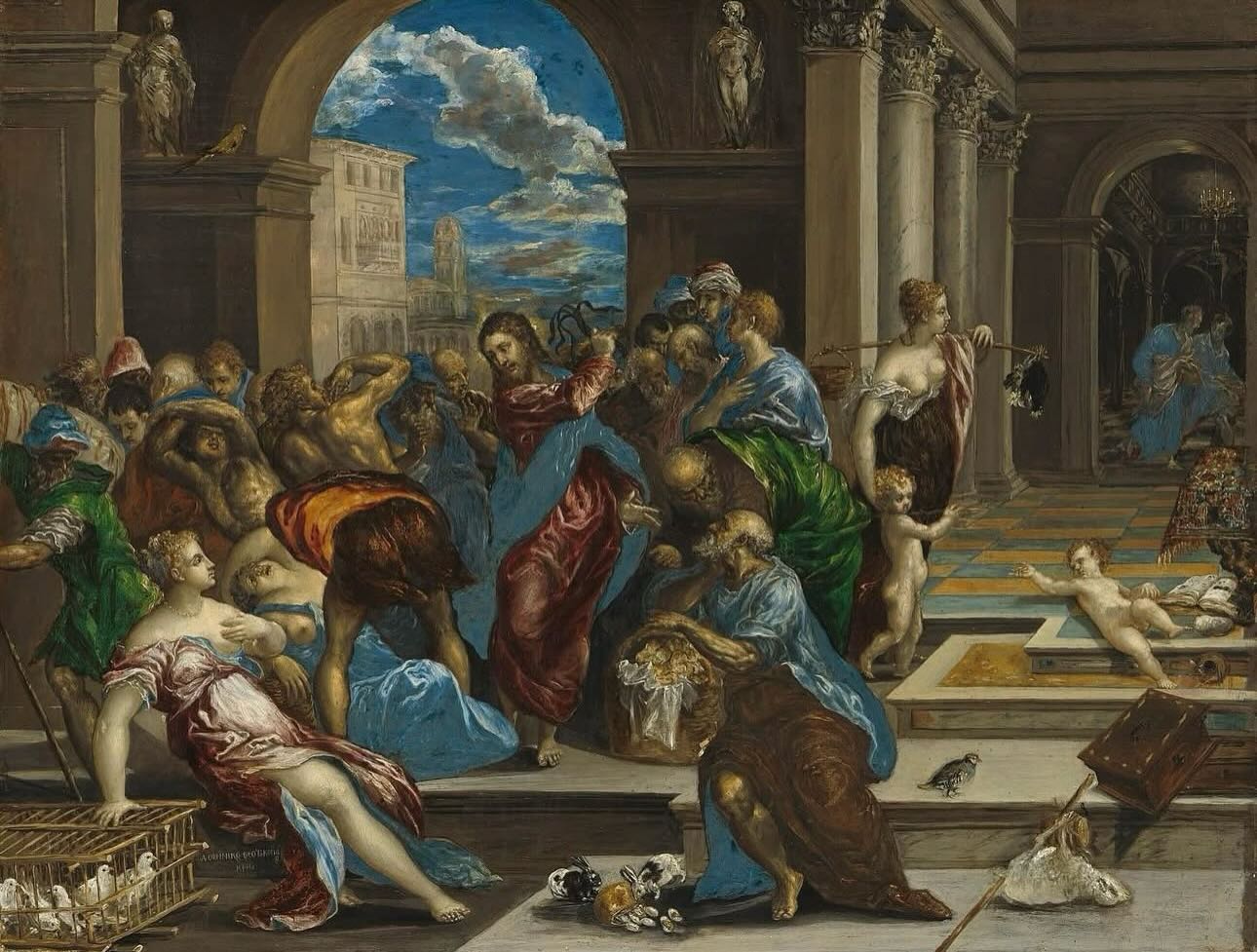 Évangile du douzième dimanche d’automne
Jésus était entré dans le temple. Il chassa tous ceux qui achetaient et vendaient dans les parvis, il renversa les tables des changeurs et les sièges des vendeurs de colombes, et il leur dit : « Il est écrit que ma maison est une maison de prière, mais vous en avez fait une caverne de voleurs.
Image : Le Christ chassant les changeurs du temple par El Greco, avant 1570.
#eglisegnostiqueapostolique