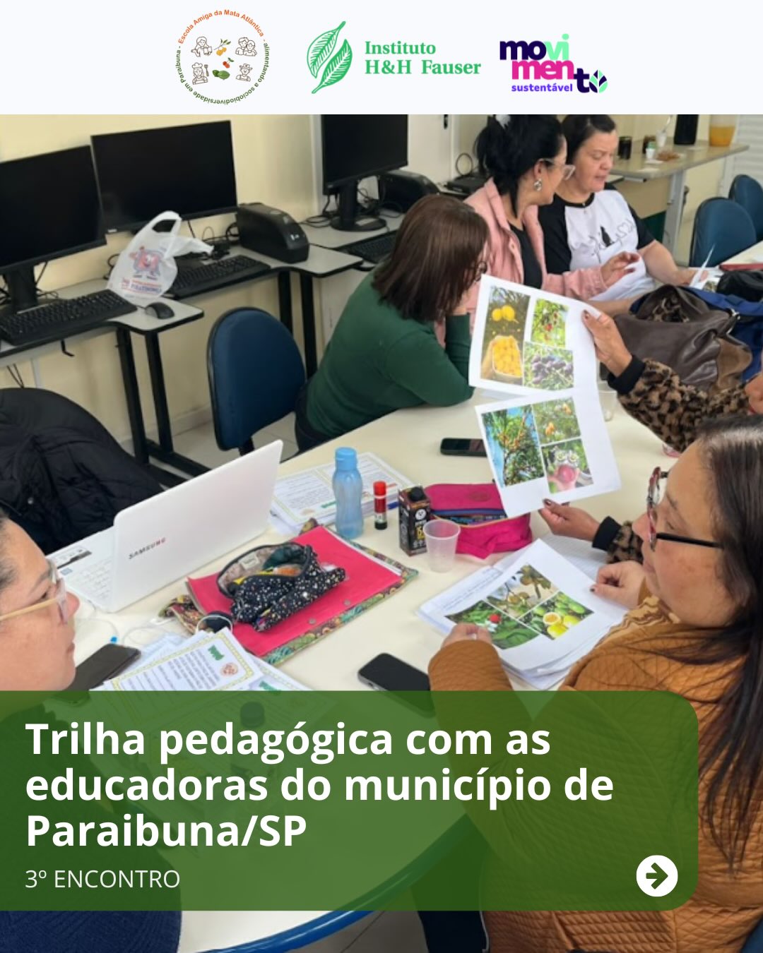 3º Encontro da Trilha da Pedagógica para Educadoras(es) de Paraibuna
No terceiro encontro da nossa Trilha Pedagógica com as educadoras e os educadores de Paraibuna, aprofundamos os conhecimentos sobre grupos alimentares e atividades pedagógicas com frutas nativas da Mata Atlântica no ensino formal.
Vivenciamos atividades práticas e jogos educativos, que apresentaram maneiras criativas de trabalhar o tema em sala de aula, como as advinhar as frutas da Mata Atlântica e associação entre animais e os frutos que consomem, fortalecendo o aprendizado de forma lúdica e participativa.
Realização do @ihhfauser com apoio da Prefeitura de Paraibuna, projeto realizado por meio do #ProgramaMovimentoSustentavel.
#EducaçãoAmbiental #FrutasNativas #MataAtlântica #Sociobiodiversidade #Paraibuna #MeioAmbiente #AlimentaçãoSaudável #TrilhaFormativa #institutohhfauser