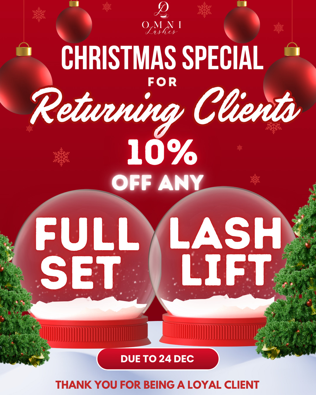 🎄 Christmas Special for Returning Clients! 🎄
Enjoy 10% OFF any Full Set or Lash Lift ✨
Offer valid through Dec 24.
DM to book — thank you for being a loyal client ❤️
DM to book!
Website: https://www.omnilashes.info
📍Address: 11835 Carmel Mountain Rd Ste 1303, San Diego, CA 92128.
📲 Call or Text: 858-905-2444.
#OmniLashes #ChristmasSpecial #ReturningClients #LashLift #LashExtensions #FullSet #HolidayGlam #LashLove #SanDiegoLashes