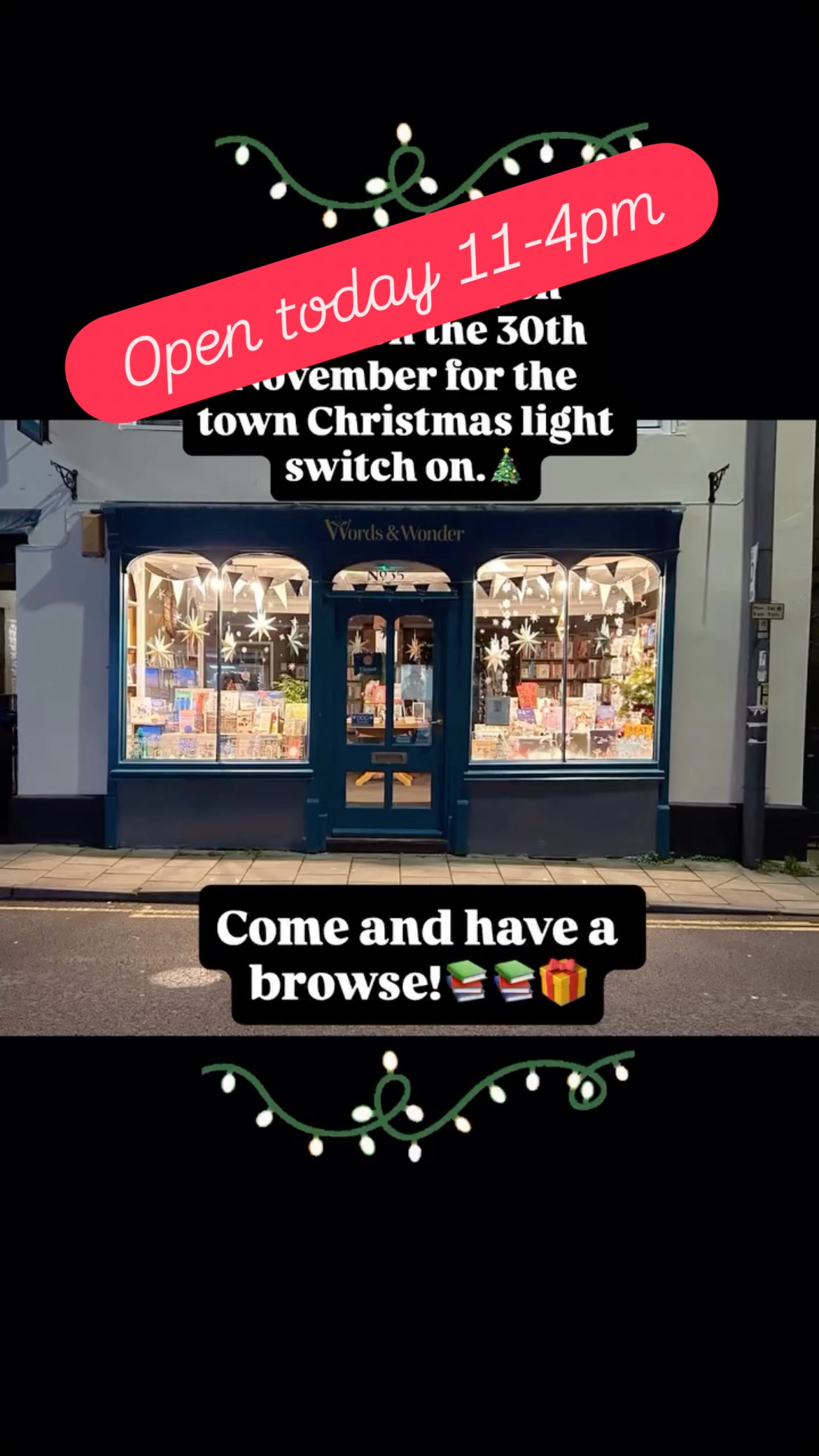 We will be opening today 11-4pm for the Downham Christmas light switch on. So come and have a browse before going to see the town being lit up for the festive season. 📚🎄🎁
#downhammarket #bookshop #wordsandwonderbooks #norfolk #independentbookshop