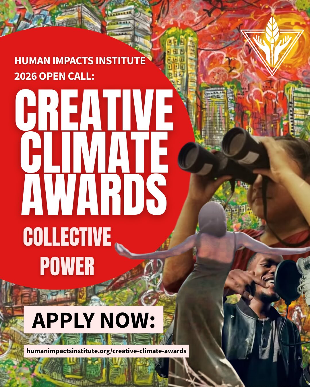 We’re excited to announce that submissions are now open for the 2026 Creative Climate Awards! This year’s theme—Collective Power—calls on artists globally to show how unity, solidarity, and shared vision can spark real climate action. In a world facing overwhelming challenges, creativity is needed now more than ever to spark real change, and we can’t do it alone. 💚
🌍 SUBMIT YOUR WORK TODAY!
📍APPLY NOW: LINK IN BIO
🗓️ Deadline: Feb 2026
Have a chance for your work to be exhibited in New York City for our month-long exhibition in the Spring.
To help us continue these initiatives we greatly appreciate the support of our community. Our Inspire Action, Ignite Change campaign is ongoing until the end of this month. Any amount donated is tax deductible and will go towards our goal to raise $10K by Dec 31st. Your actions make a difference. Support the Human Impacts Institute today: LINK IN BIO
#CreativeClimateAwards #CollectivePower #ClimateAction #ArtForChange #ClimateJustice #ArtistsForClimate #HumanImpactsInstitute #CallForArtists #ClimateSolutions #CCA2026 #InspireActionIgniteChange #Donatetoday #Givingseason #supportourcommunity