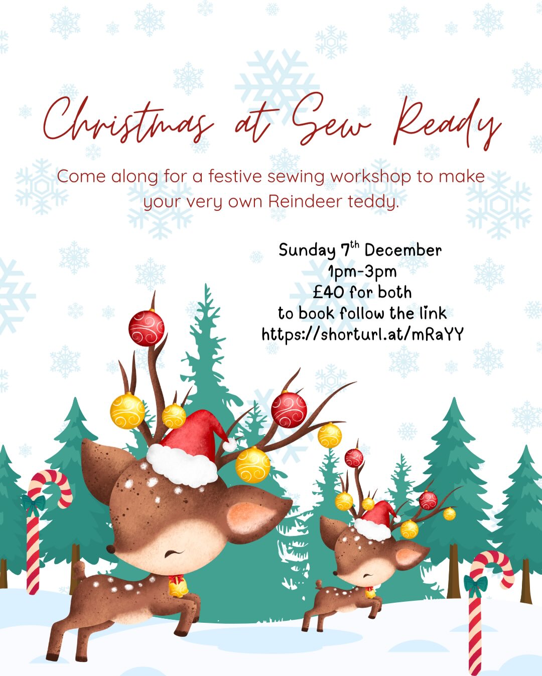 Join us this Sunday for our 2nd festive Parent & Child Sewing class at Sew Ready!
Together, you will create an adorable Festive Reindeer Teddy — a wonderful duo project and a keepsake to treasure year after year 🦌🎄
You’ll both learn essential sewing skills while bringing your cute reindeer to life. Step-by-step, you’ll sew, appliqué, and decorate your new cuddly friend.
Spaces are limited, so book now to secure your spot and enjoy a cosy, creative afternoon together!
Sign up here:
https://app.classmanager.com/portal/sew-ready/enrolment/classes/parent-child-classes-2526-parent-child-reindeer-teddy
- - -
#sewready #reindeer #familytraditions #parentandchildclasses #christmasseason