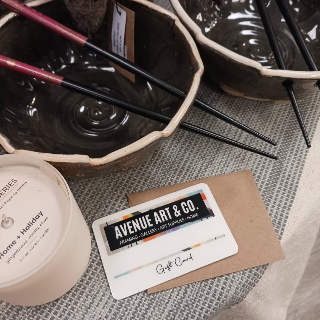 What can you buy with an Avenue Art & Co gift card?!
jewelry, art supplies, framing & ready-made frames, cards, candles, Geometry towels, soaps, pottery, original art & framed prints +! What a great gift idea!!