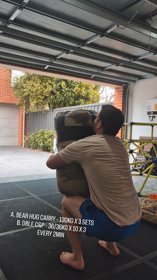 TODAYS SESSION - 28TH NOV 2025
A. BEAR HUG CARRIES - 130KG X 3 SETS
B. DBL CLEAN&PRESS - 36/36KG X 10 X 3
First session pf phase 2 for the presses. Keep climbing the volume but strict resr 2mins or under. Hit some rope flow afterwards to loosen up the back from todays work and yesterdays snatches.
#sfg #strongfirst #hardstyle #kettlebelltraining #kettlebellpress #sandbagtraining #functionalstrength #bearhugcarry #strengthcoach #adelaidefitness #adelaidetraining