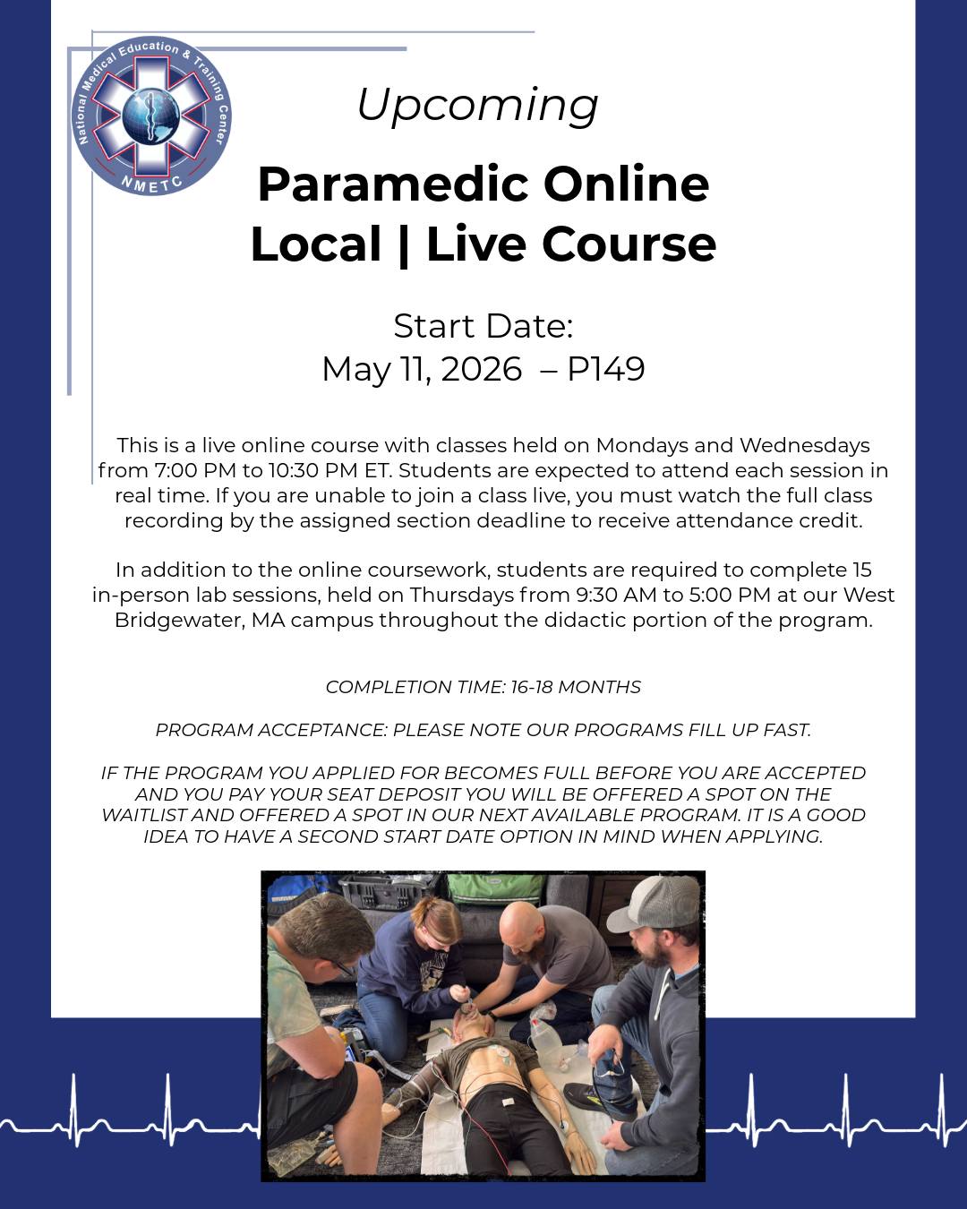 Do you want to become a paramedic? Then consider applying for our paramedic course starting on May 11, 2026. Applications can be found on our website www.nmetc.com
#NMETC #firstresponders #EMS #emergencymedicalservices #Paramedic #emseducation