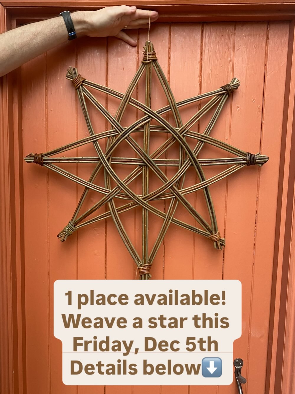 Come weave stars with me this Friday, Dec 5th @arthousesouthbrent , 1.45-4.45.
One person has had to drop out so there is a space to join this gorgeous small group as we play with colours and shapes to create these beautiful Scandinavian stars . Suitable for beginners.
Enjoy the natural beauty of the willow year after year and take home the skills to make lots more. ✨
Contact me on here direct to book or email
makingspacetomake@gmail.com
£50 pp includes all materials and festive snacks.
#makingspacetomake #willowstars #willowweaving #sustainablechristmasdecorations