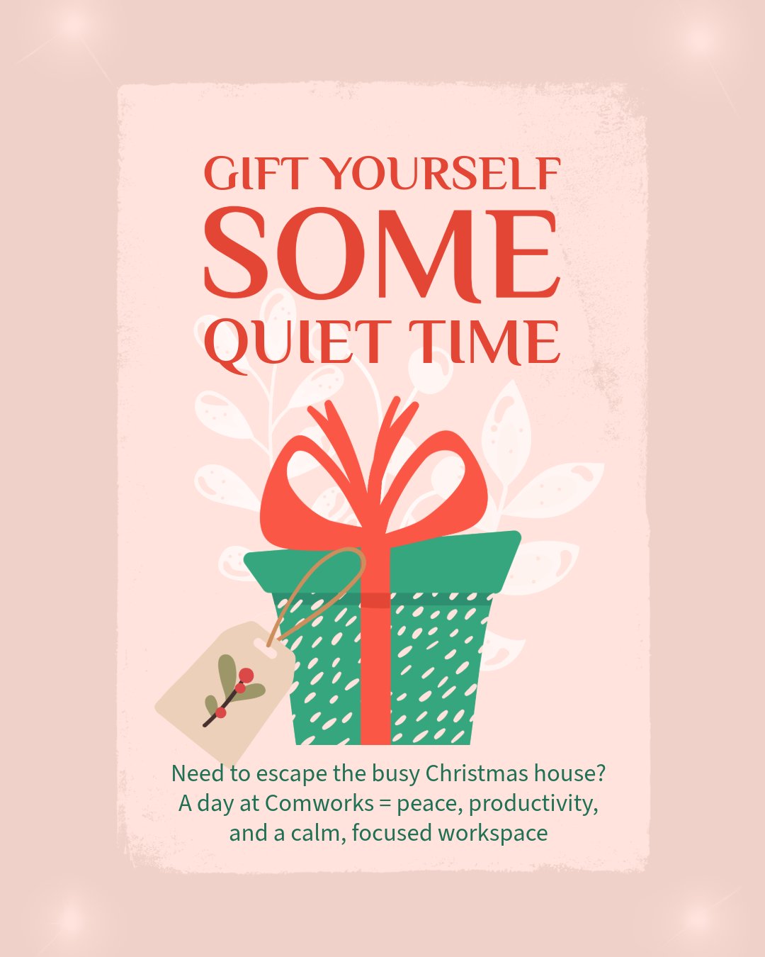 🎁 Gift Yourself Some Quiet Time 🎁
Need to escape the busy Christmas house?
A day at Comworks = peace, productivity, and proper coffee.
Day Passes available daily throughout December. ☕✨
#coworkingspace #christmas #workyourway