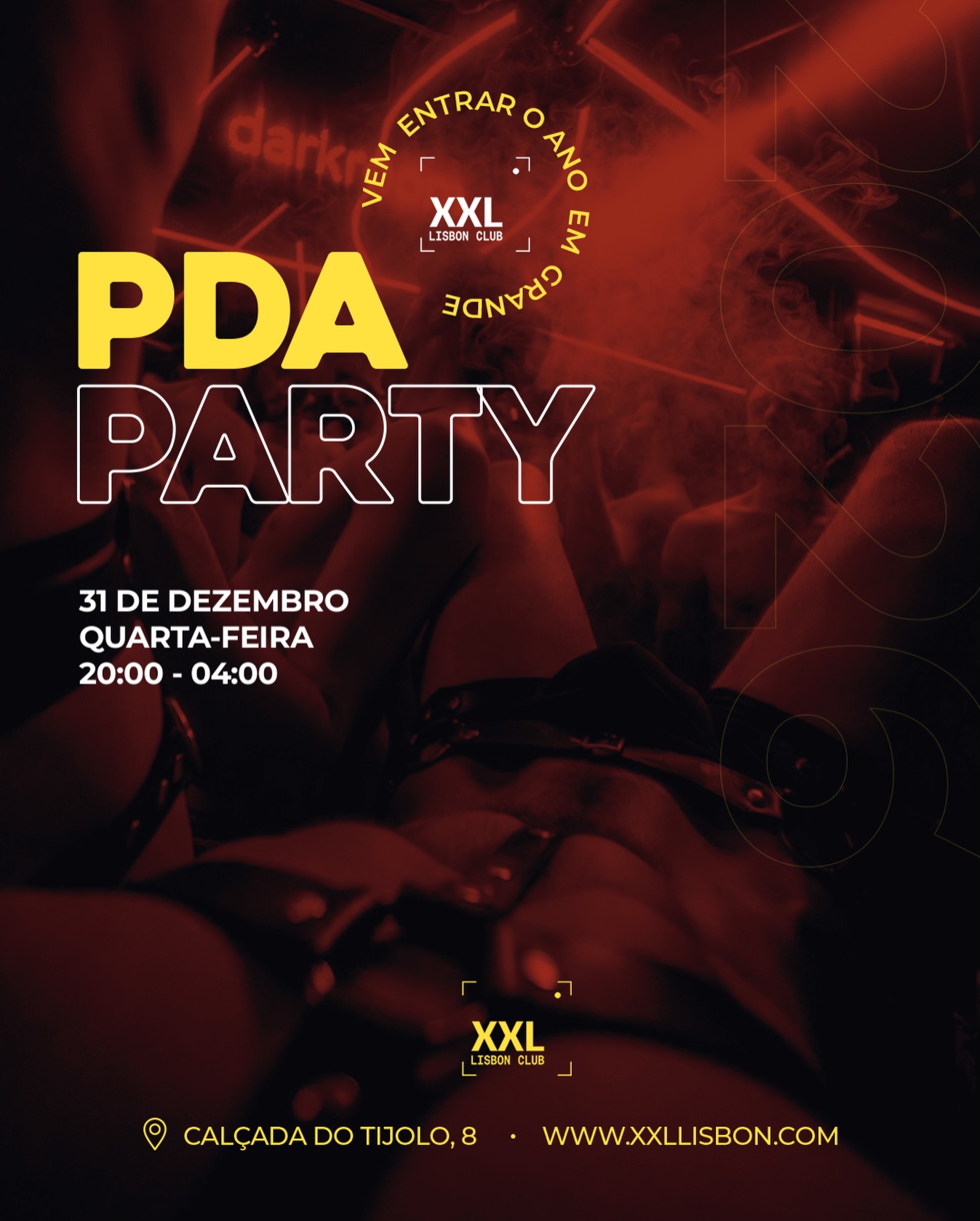 Vamos celebrar juntos o início de um novo ano cheio de novos sonhos e metas a alcançar em 2026!
ENTRADA: 15€* com oferta de 1 Bebida - Vodka Eristoff - Gin Gordon's - Rum Havana - Whisky W. Lawson's, Imperial 0.50cl - Sidra Maçã 0.50cl - Refrigerante - Água.
- Mesa de Doces e Salgadinhos (stock limitado) 🧆🍬
- Abertura de Espumantes à meia noite e por aí adiante (stock limitado) 🍾🥂
Juntos seremos XXL!!!
*compra antecipada no XXL até dia 30 de Dezembro, o preço da entrada será de 20€ no dia 31 de Janeiro.
Quem tiver bilhete comprado, terá prioridade na entrada!!