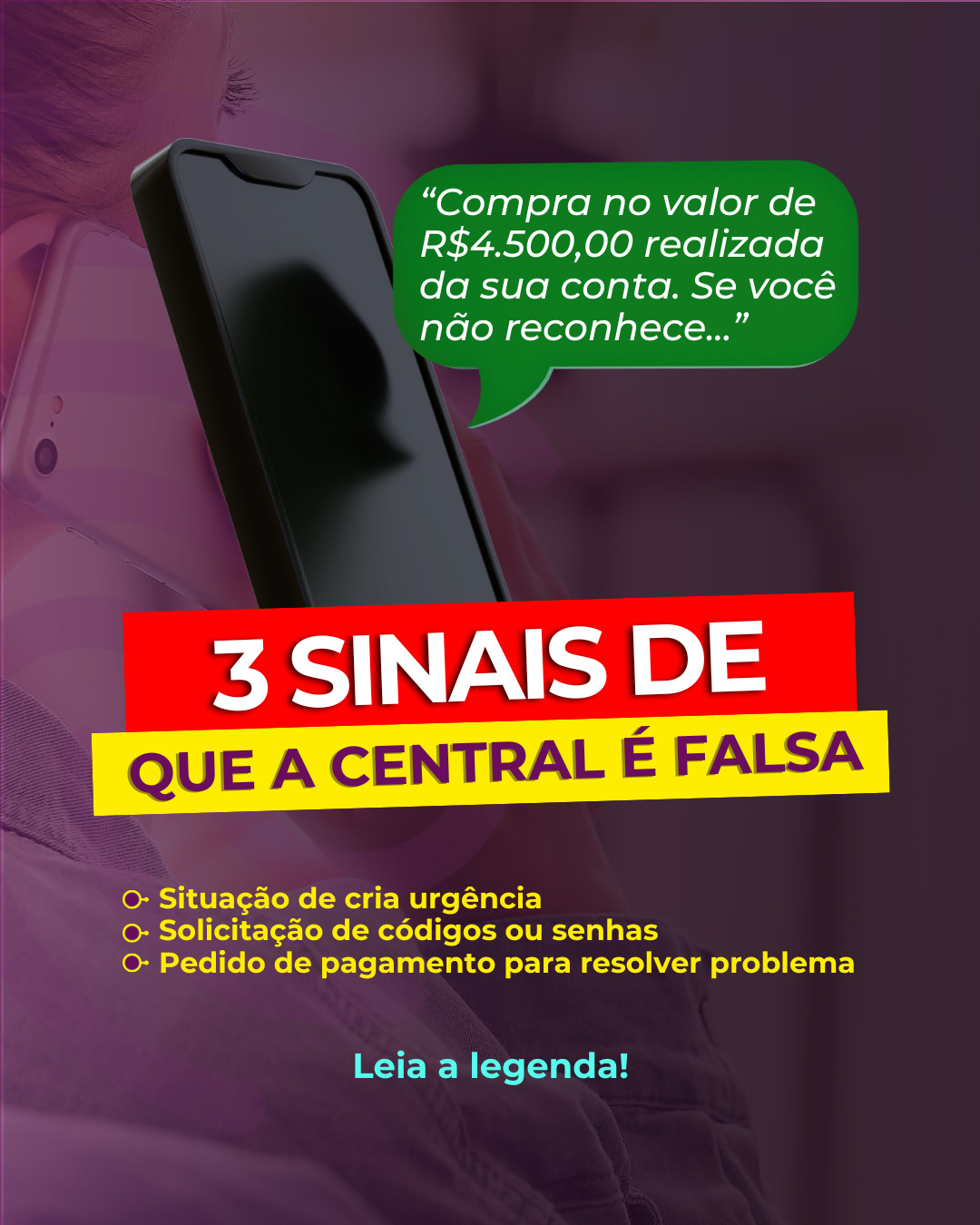 Golpes de falsa central seguem a mesma lógica: criar urgência para que você não confira a informação.
Sinais mais comuns:
⚠️ Pressa: A ligação já começa com algo grave e urgente.
⚠️ Pedido de dados sensíveis: Centrais oficiais não pedem senhas, tokens ou códigos.
⚠️ Solicitação de Pix: Nenhuma instituição pede Pix para corrigir problema.
Em caso de dúvida, desligue e ligue para o número oficial ou entre no app do seu banco.
📱 Informações ajudam a prevenir golpes. Entre em contato pelo WhatsApp (19) 98900-8424.
#falsacentral #golpesbancarios #direitodoconsumidor #direitodigital #AnnaMedeirosAdv #AnnaMedeiros