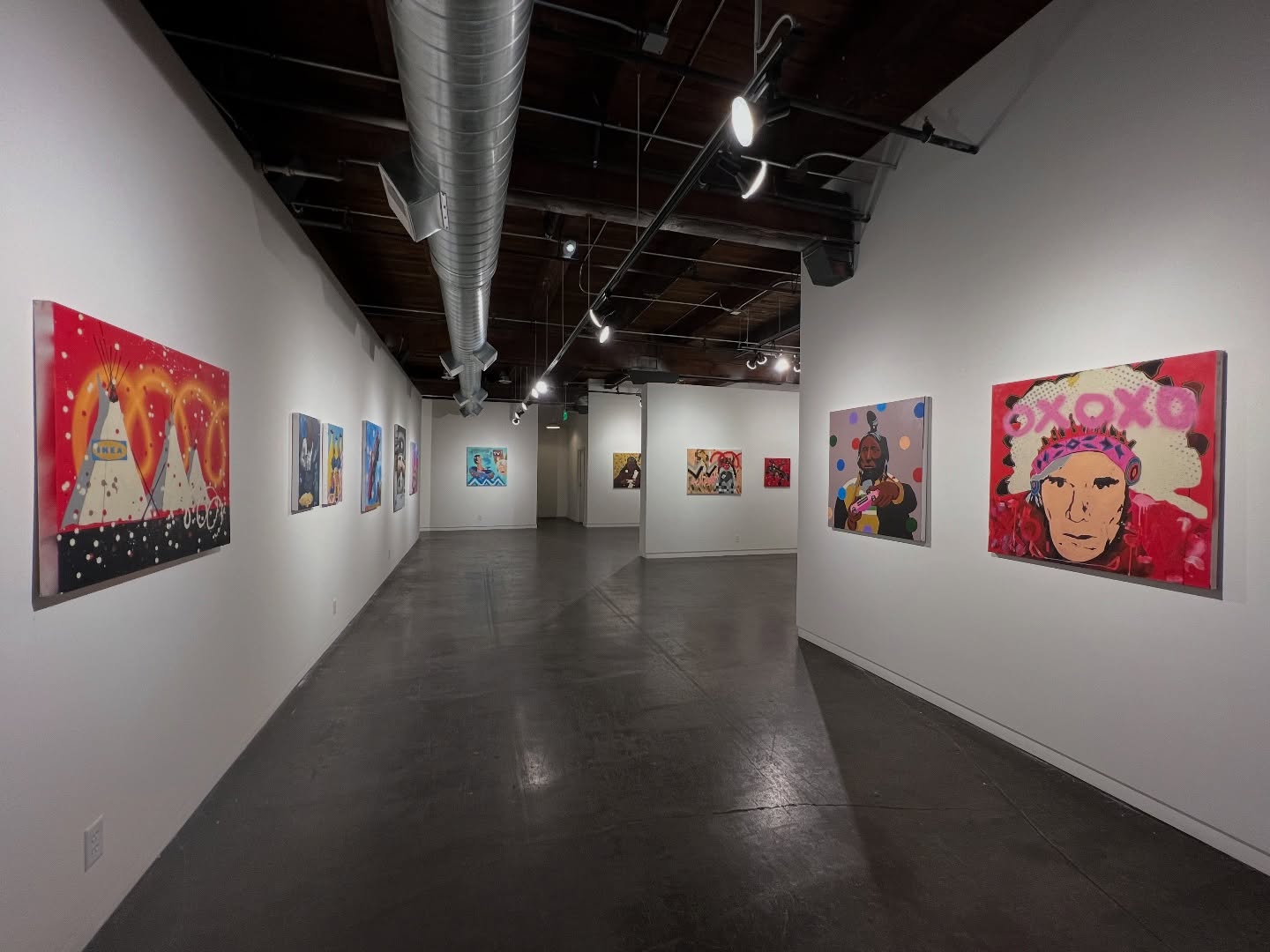 Two next level shows open this Saturday (December 6th) from 6-9pm! Solo exhibitions by @matumbi_studio who will sneak peek in the next few days, today we’re celebrating @frankbuffalohyde and his solo exhibition, Unapologetically Indigenous. Frank Buffalo Hyde, a distinguished artist of Onondaga Beaver Clan and Nimiipuu heritage, spent his formative years in New York, on his mother’s Onondaga reservation. His artistic journey commenced at the age of 18, initially as a passionate hobby. However, it was his enrollment at the Institute of American Indian Arts that marked a significant turning point, propelling him to dedicate himself more seriously to his burgeoning art career.
Hyde’s artwork is renowned for its striking visual language, frequently characterized by “Bold, Culturally Relevant and Inspiring” qualities. His canvases are a vibrant tapestry of color, often featuring powerful animal subjects, with buffaloes being a recurring and iconic motif, alongside representations of his tribal heritage. What truly distinguishes Hyde’s approach is his innovative fusion of contemporary culture with the rich tapestry of Native American ideas.