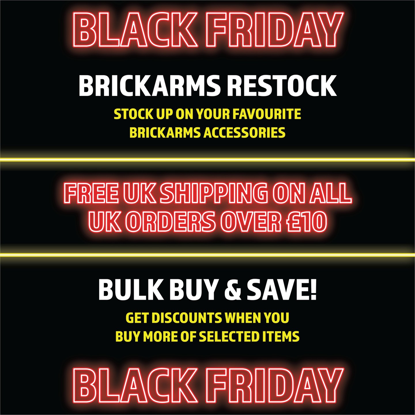😍 Black Friday SALE ENDS TONIGHT! 😍
💥 BrickArms Restock - Stock up on your favourite Minifigure accessories!
🛒 Bulk Buy & Save! Multi-buy discounts on selected items across our website!
🚚 Free UK shipping on UK orders over £10!
🗓 Offer ends Cyber Monday, 1st Dec 2025, at 11:59pm (GMT)
Full Details about all Black Friday Offers at unitedbricks.com/black-friday-offers
-
#UnitedBricks #BlackFriday #Minifigures #BrickArms #Sale #BlackFridayOffers