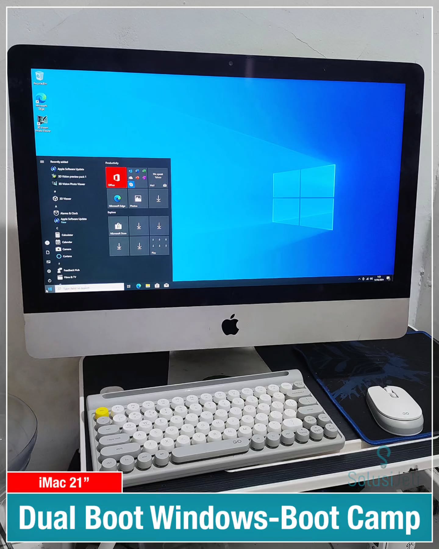 Karena Klien masih butuh Windows untuk menyelesaikan pekerjaannya, beliau minta sekalian installkan Windows (dual boot).
Setelah dijelaskan Pros dan Cons masing-masing metode install, akhirnya diputuskan pakai Boot Camp. Versi OS yang kita install Windows 10. Pengerjaannya juga langsung di tempat Klien. Sampai beres.
Sekarang iMac-nya sudah bersih, aman, dan sudah terinstall juga Windows OS.
Done.
#bootcampwindows #installwindowsdimac #jasadualboot