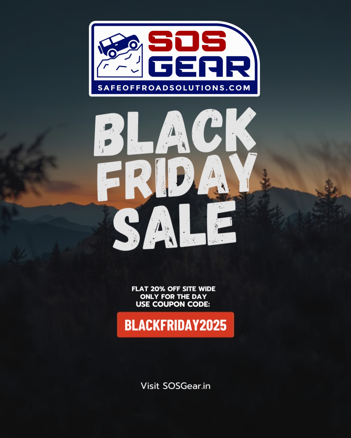 Biggest sale of the year - just for the Balck Friday - 28 November 2025. Visit SOSgear.in for flat 20% off site wide. Use coupon code BLACKFRIDAY2025 At checkout. India’s trusted recovery gear.
#learnoffroad #offroadjunkie #blackfriday #sosgear #safeoffroadsolutions