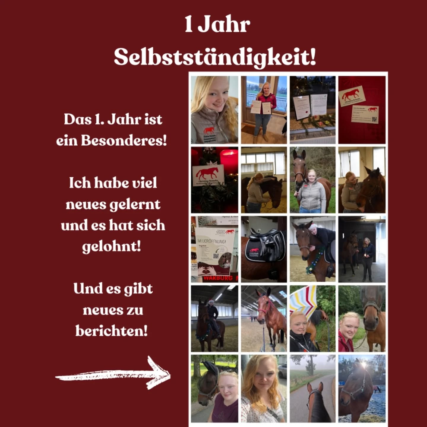 Ziemlich genau heute vor 1 Jahr habe ich mein Gewerbe angemeldet. Damit bin ich jetzt offiziell 1 Jahr selbständig!
Ein Jahr voller neuer Erfahrungen, voller Eindrücke, ich durfte ziemlich viele tolle erste Male erleben, viel selbst lernen und mich ausprobieren.
Deshalb gibt es einen kleinen Rückblick auf das 1. Jahr Selbstständigkeit!
Außerdem gibt es, pünktlich zum einjährigen, noch eine neue Selfmade-Sache:
Meinen neuen Blog!
Kommentiere gerne und ich schicke dir den Link kostenlos zu!
Ich freue mich, von dir zu hören!