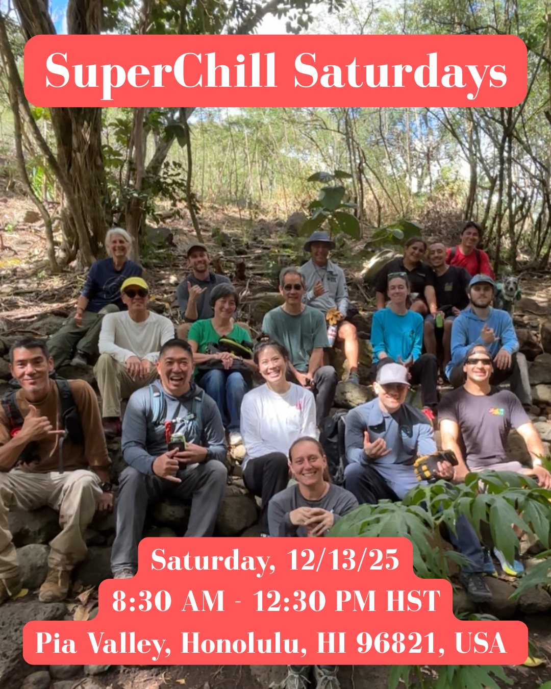 Join us at SuperChill Saturdays!
Check out what we are up to, meet members of our local conservation community, and help restore the biodiversity and resilience of the ahupua'a.
Explore the valley we are trying to save!
Dec 13, 2025, 8:30 AM – 12:30 PM HST
Pia Valley, Honolulu, HI 96821, USA
Meet us at Niu Valley Shopping Center's main parking lot near 7-Eleven
(565 Halemaumau St, Honolulu, HI 96821)
https://wix.to/hHJpmRb
#hawaii #nativeforest #restoration #volunteer #rsvpnow #savethedate