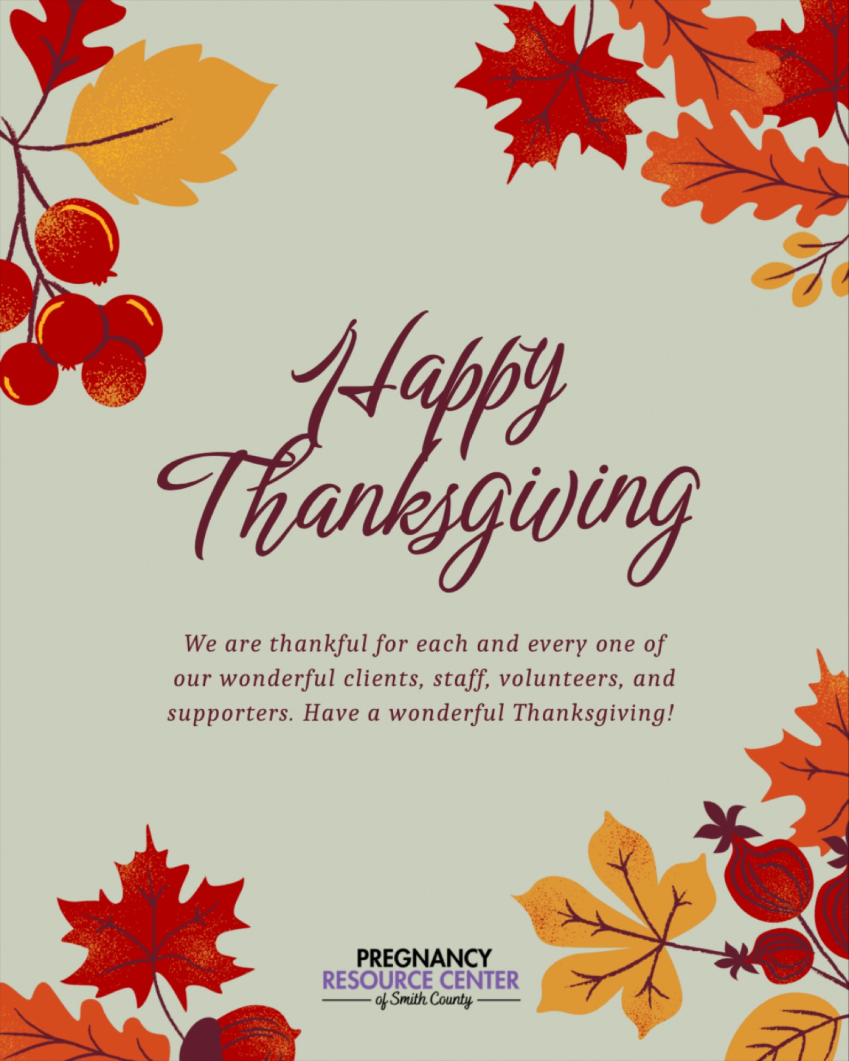 Happy Thanksgiving 🍁 We are especially thankful for the wonderful clients we have the privilege to serve as well as all of the people who make that possible. We hope everyone enjoys their holiday 🧡
We are closed today for the holiday, we will return to usual hours next week.