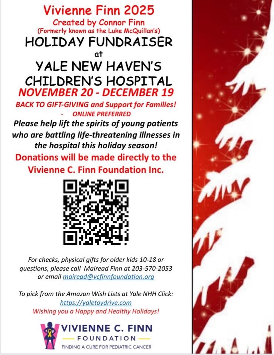 Connor Finn is once again spearheading his annual Toy Drive to kick off the Season of Giving 🎁✨
In honor of his sister Vivienne, who bravely fought brain cancer and passed away at just 11 years old, Connor is raising funds for patients ages 10–18 at Yale New Haven Children’s Hospital.
Vivienne’s story and the Finn family’s strength continue to inspire so many. Their mission is to bring hope and joy to kids facing life-threatening illnesses, especially tweens and teens who are often overlooked during the holidays. While there’s a beautiful abundance of gifts for little ones, this age group too often gets forgotten.
Your donation will help purchase age-appropriate gifts that bring comfort, cheer, and a reminder that these kids are seen and loved. Please join me in supporting this incredible cause by donating, sharing, or simply spreading the word. Every bit truly makes a difference. ❤️
Donate online at www.yaletoydrive.com
or via the link in bio.
#viviennecfinnfoundation #yaletoydrive #seasonofgiving