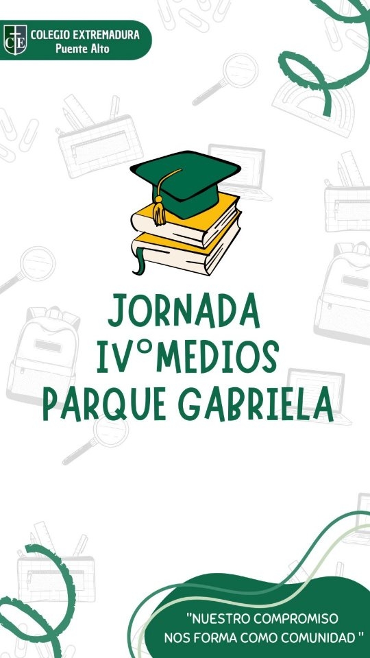 Jornada IV° Medios en Parque Gabriela
Como un hito de nuestro Colegio Extremadura es la Jornada de Cuartos Medios en el Parque Nuestra Señora de Gabriela. En esta emotiva actividad cuyo objetivo es favorecer un espacio formativo para los estudiantes en el término del ciclo escolar, con lúdicas actividades que entretuvieron y emocionaron a nuestra querida generación 2025 con cartas de sus padres y familia, de personal del colegio y videos de sus profesores que prepararon con mucho cariño para los estudiantes.
#jornadacuartosmedios
#graduados
#colegioextremadura
#generacion2025
