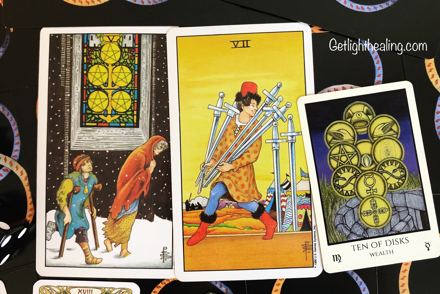 Continued Close-up look at 2026 reading
Our Current State: 5 of Coins with 7 of Swords (clarified by 10 of Disks)
There’s currently changes in how we relate to money, health, work, and perhaps to each other. Lonely, desperate, consumed in our own state of misery or discomfort—there’s a loss of direction. Many are experiencing hard times: loss of jobs, savings, health, struggling to cope with the degeneration and corruption of life currently. It’s in moments like this where we call upon the power of the Holy Spirit for grace, help, and direction.
Crafty thievery. Cunning theft—I don’t think we are fully aware of how disadvantaged we are. Resources and finances are in a delicate state. We’re being maneuvered in a shell game, feeling the need to think outside the box just to get our daily bread. There’s a collective spiritual bankruptcy where stealing is allowed. Victory has been successfully accomplished by those perpetrating this act. We’re pushed to cleverly navigate this tricky circumstance with grace and wisdom, though both may be hard to come by—we’re coming up empty.
Questionable activity regarding our resources while everyday people suffer. Money is spirited away, none the wiser—“look here, not over there.” Family finances lost in an underhanded way. Material stability undermined by shady dealings—who gets the lion’s share? This is a desperate situation because of mismanaging and greed. Others are using strategy against our best interest, strategically and covertly grabbing all that they can in an underhanded, self-serving way. They’re taking advantage of a situation at the expense of others. Hiding the truth, two-faced, betrayal.
When I asked who is stealing, the Lord of Wealth (10 of Disks) appeared—those who have much to begin with and have had it for generations. They’ve been doing this for years, so much so they’ve successfully built a legacy doing just this.