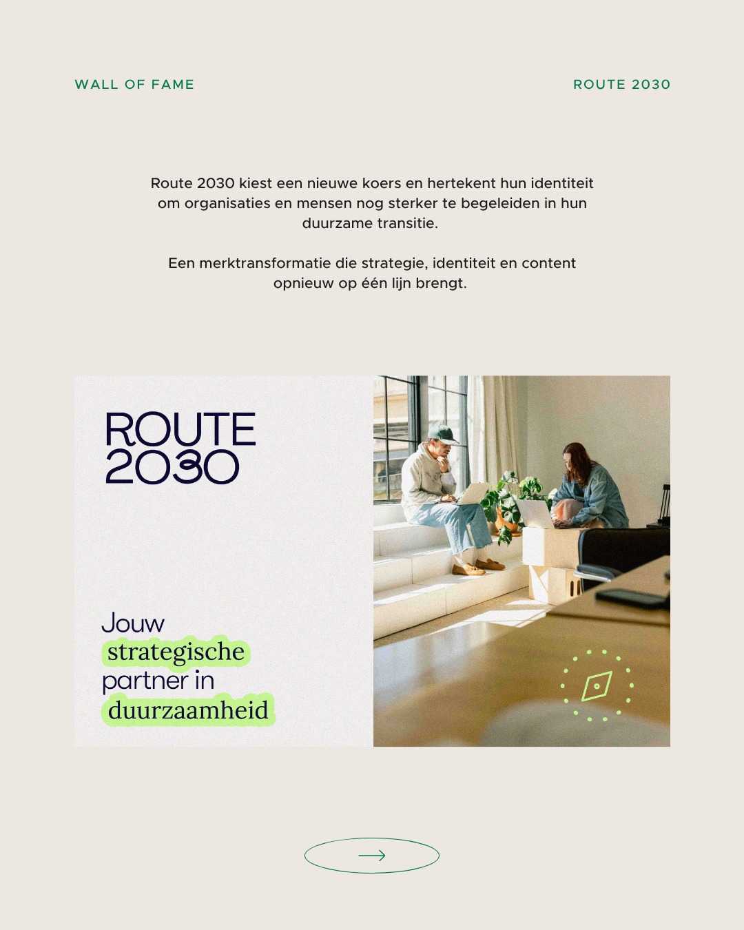 From fragmented identity to a clear route — een merktransformatie met impact. 🌍
@route_2030 begeleidt organisaties, overheden en changemakers in hun duurzame transitie. Hun werk evolueerde razendsnel, maar hun merk en website liepen achter.
Samen mochten wij hen begeleiden in een traject van strategische herpositionering tot contentstrategie en website, in co-creatie met branding expert @faldonavandevelde.
We doken diep in hun DNA: brachten de fundamenten scherp, schreven een helder merkverhaal en vertaalden dat naar een visuele identiteit en website die koers, ritme en gedragen actie uitstraalt. Het merk ademt nu hun missie: organisaties meenemen van inzicht naar impact. 🪩
Resultaat? Een merk dat niet langer voelt als consultancy, maar als een strategische reisgenoot. Helder in aanbod, krachtig in positionering en visueel futureproof. De nieuwe website (route2030.be) fungeert als gids en geeft bezoekers richting en houvast.
Merci @route_2030 voor het vertrouwen en de intense samenwerking. Voor ons was dit een traject waarin strategie en creatie de perfect match vormden. 🚀