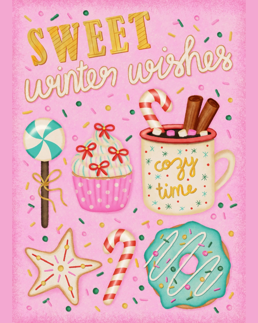 I'm jumping into another art challenge - the #frostyandfestive2025. The prompt is "Cozy & Cocoa".
Frosty & Festive is hosted by:
@roymeister
@heyalissandra
@jenprocreates
@heathermuellerdesign
@snippetsofwhimsy
#pinkchristmas #itsapinkchristmas #pinkholiday #artchallenge2025 #surfacedesigners #artlicensing #christmastree #festiveart #illustrator #illustration #cutecat #artchallenges #christmasart #happyholidays #christmasartwork #surfacedesign