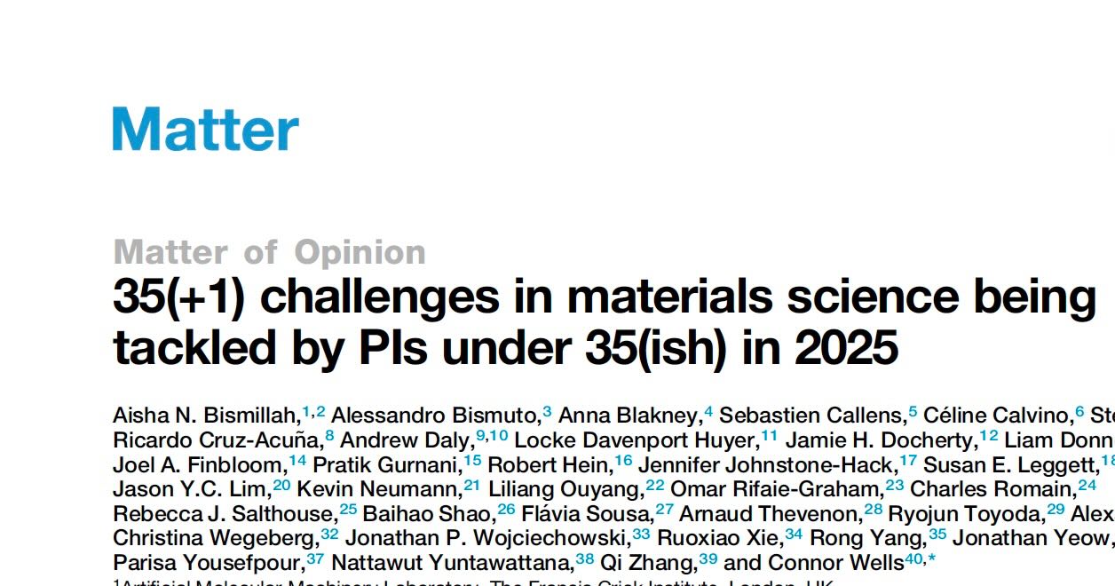 Excited and grateful to share that our group’s work was highlighted in Matter (Cell Press) in this year’s “35(+1) Challenges in Materials Science” feature!
It’s an honour to be nominated by peers and to have our team’s research on metabolite-based degradable polyesters included alongside such incredible scientists from around the world.
Thank you to the colleagues who put my name forward — and huge appreciation to my team, who make this work possible every day.
🔗 https://www.cell.com/matter/abstract/S2590-2385%2825%2900608-3
#materialsScience #biomaterials #immunoengineering