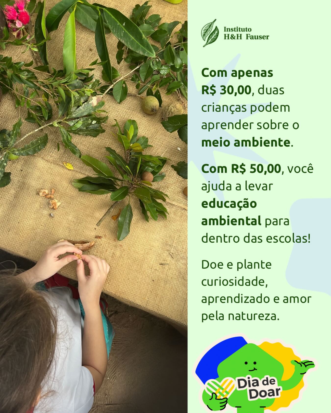 Participe do Dia de Doar e ajude a despertar a curiosidade e o amor pela natureza nas crianças de Paraibuna! 💚
Nossa meta é arrecadar R$ 2.500,00 para produzir quebra-cabeças educativos sobre frutas nativas, que serão distribuídos nas EMEIs da cidade.
Queremos oferecer às turmas das escolas a oportunidade de vivenciar uma experiência mais do que especial no Sítio do Bello, aprendendo sobre biodiversidade e alimentação saudável de forma lúdica e divertida. 🌿
Com R$ 30,00, duas crianças poderão visitar o sítio.
Com R$ 50,00, três quebra-cabeças serão entregues.
Sua contribuição faz florescer um futuro mais consciente e sustentável. Doe pelo link na bio ou por PIX:
• E-mail: institutohhfauser@gmail.com
• CNPJ: 09.127.795/0001-78
Compartilhe este post com um(a) amigo(a) e incentive essa transformação!
#DiaDeDoar #ihhf #educaçãoambiental #valedoparaíba #frutasnativas #turismoregenerativo #ong