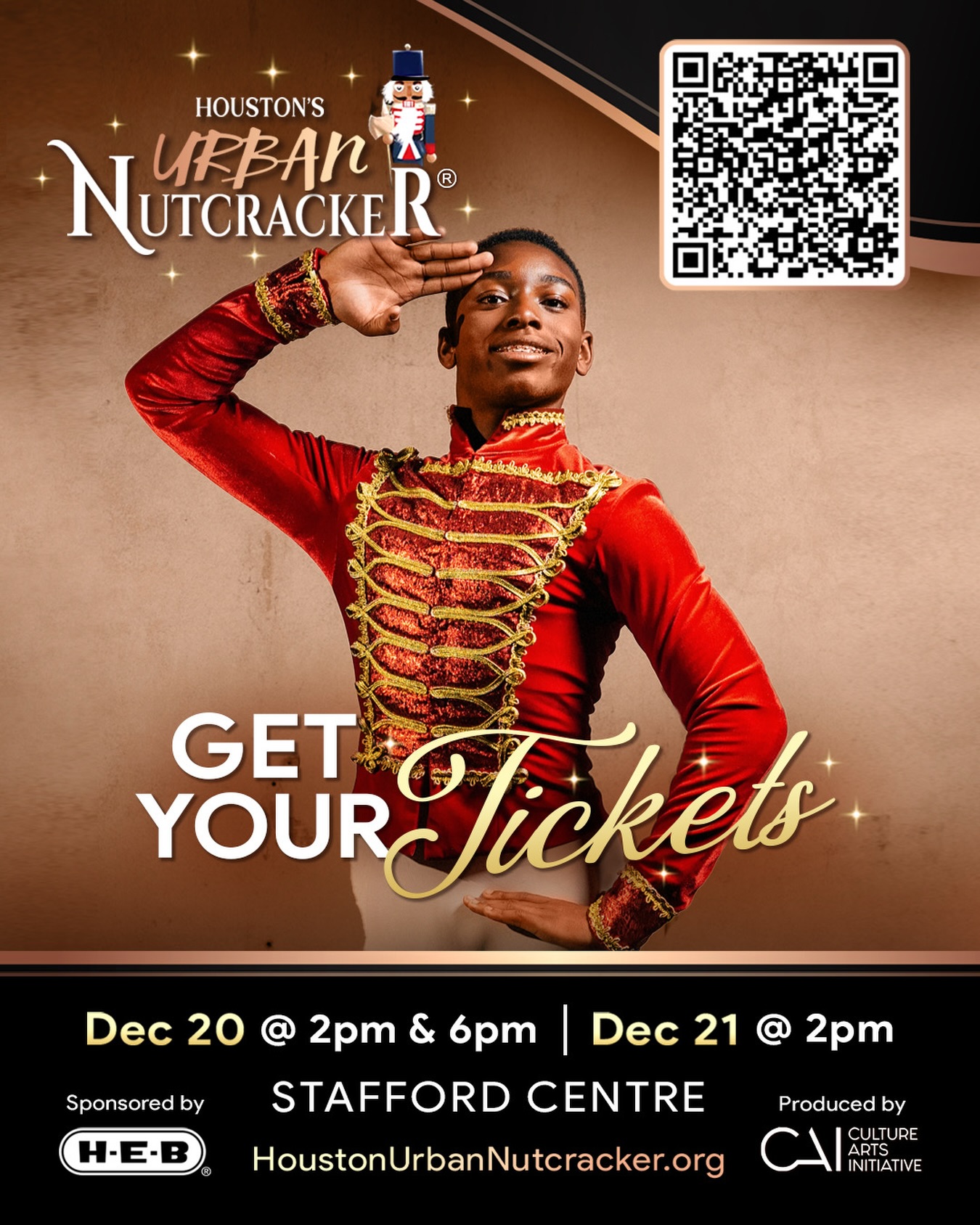 Got your tickets yet? We’re just two weeks away from showtime and we want to celebrate the holidays with you and your family!
Get your tickets for Houston’s Urban Nutcracker.
Dec. 20 and 21 at the Stafford Centre. Group rates are still available when you purchase 20 or more tickets online.
🎟️ Get your tickets at HoustonUrbanNutcracker.org or the Stafford Center box office. LINK IN BIO.
✨ Prince Hightower appears courtesy of the Houston Ballet Academy.
📸 @capturedbymichy