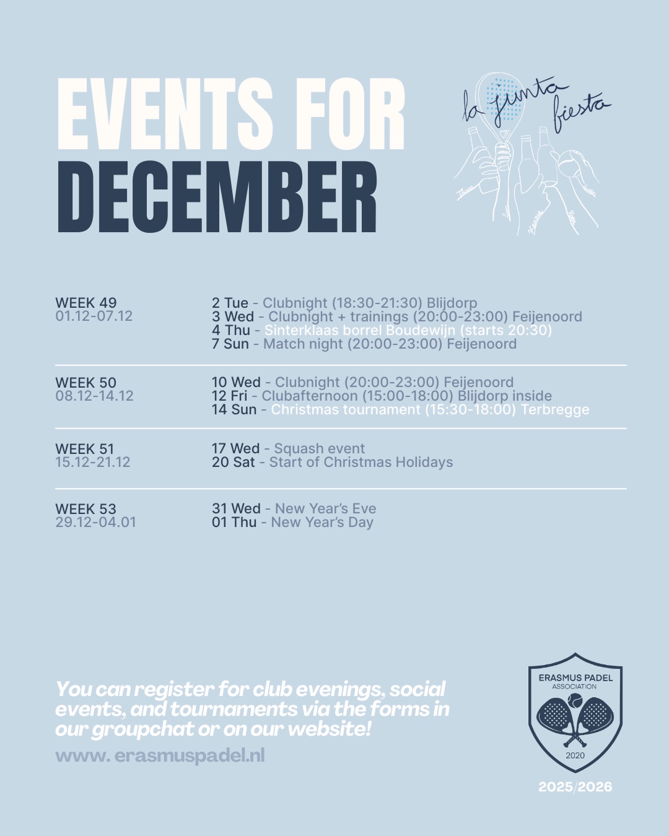 💙 Schedule for December 💙