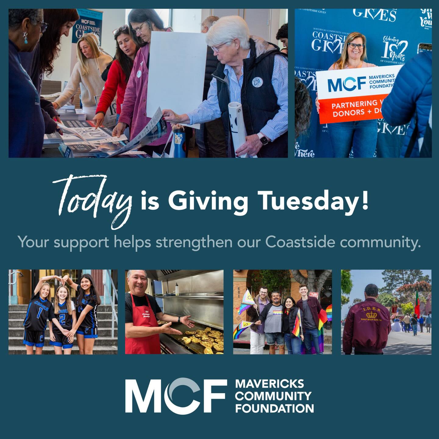 Our mission to support Coastside nonprofits is only possible with your help! Please consider a donation to Mavericks Community Foundation during Giving Tuesday. Together we can strengthen our community! (Link in bio)