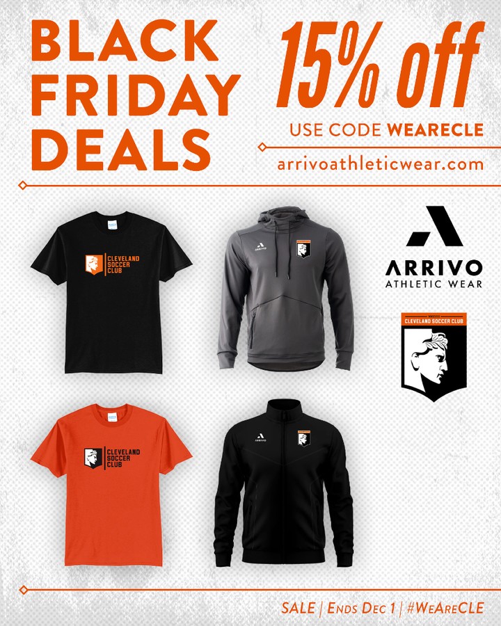 BLACK FRIDAY 🔥
Save 15% on Cleveland SC hoodies, tees, jackets, and more at Arrivo.
Use code WEARECLE before Dec 1.
Shop ➜ arrivoathleticwear.com/collections/cleveland-sc-official-team-shop
#WeAreCLE