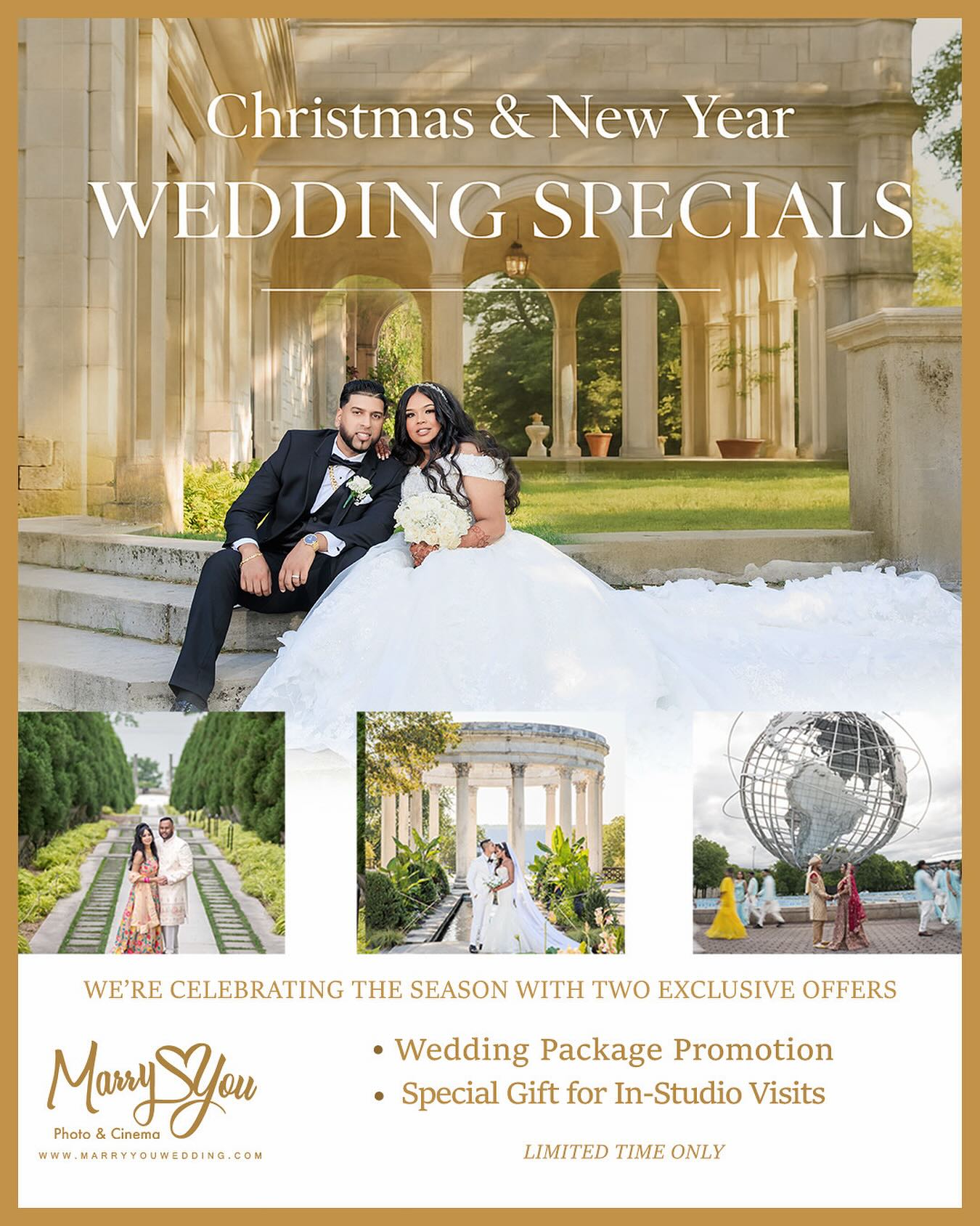 A Love Story, Beautifully Told ❤️
Celebrate the holidays with our Christmas & New Year Wedding Specials.
📍 By appointment only | Limited time
☎️ 516-460-8266 | 📧 info@marryyouwedding.com
#marryyouwedding #weddingspecials
#holidaywedding
#christmaswedding
#newyearwedding
#weddingphotographer
#weddingvideography
#nycwedding
#longislandwedding
#nycweddingphotographer
#longislandweddingphotographer
#weddingcinematography
#weddinginspiration
#brideandgroom