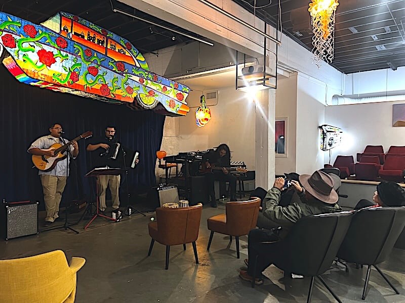 Join us TONIGHT at Slab Cinema Art House during Third Thursday to check out “Too Violent for a Coffee Shop” by Elyse Reed and Sailor Campos from 7pm - 9pm!
Photo from this past First Friday opening with live music.