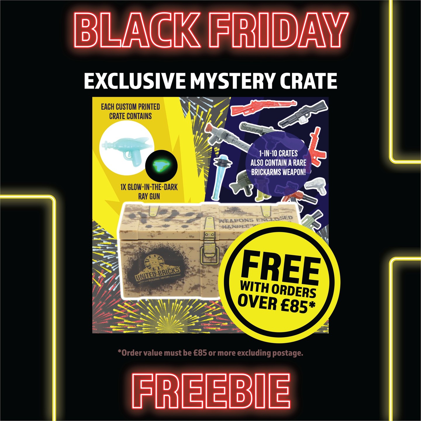 😍 Black Friday SALE is LIVE! 😍
Spend £85+ and get a FREE Mystery Crate with a Glow-in-the-Dark BrickArms Ray Gun! 1-in-10 crates also contain a Rare BrickArms Weapon.
🗓 Offer ends Cyber Monday, 1st Dec 2025, at 11:59pm (GMT)
Full Details about all Black Friday Offers at unitedbricks.com/black-friday-offers
-
#UnitedBricks #BlackFriday #Minifigures #BrickArms #Sale #BlackFridayOffers