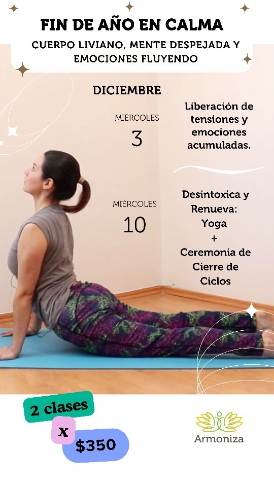 Puedes ir al enlace en mi biografía o escribir en comentarios para darte la info. Ya empezamos este miércoles! Dos fechas especiales para cerrar este año con yoga, movimiento expresivo y una ceremonia holística de fin de ciclos 🫶🏻💕 Cierra el año liberando lo que ya no necesitas y estando en calma mental y emocionalmente 🪷