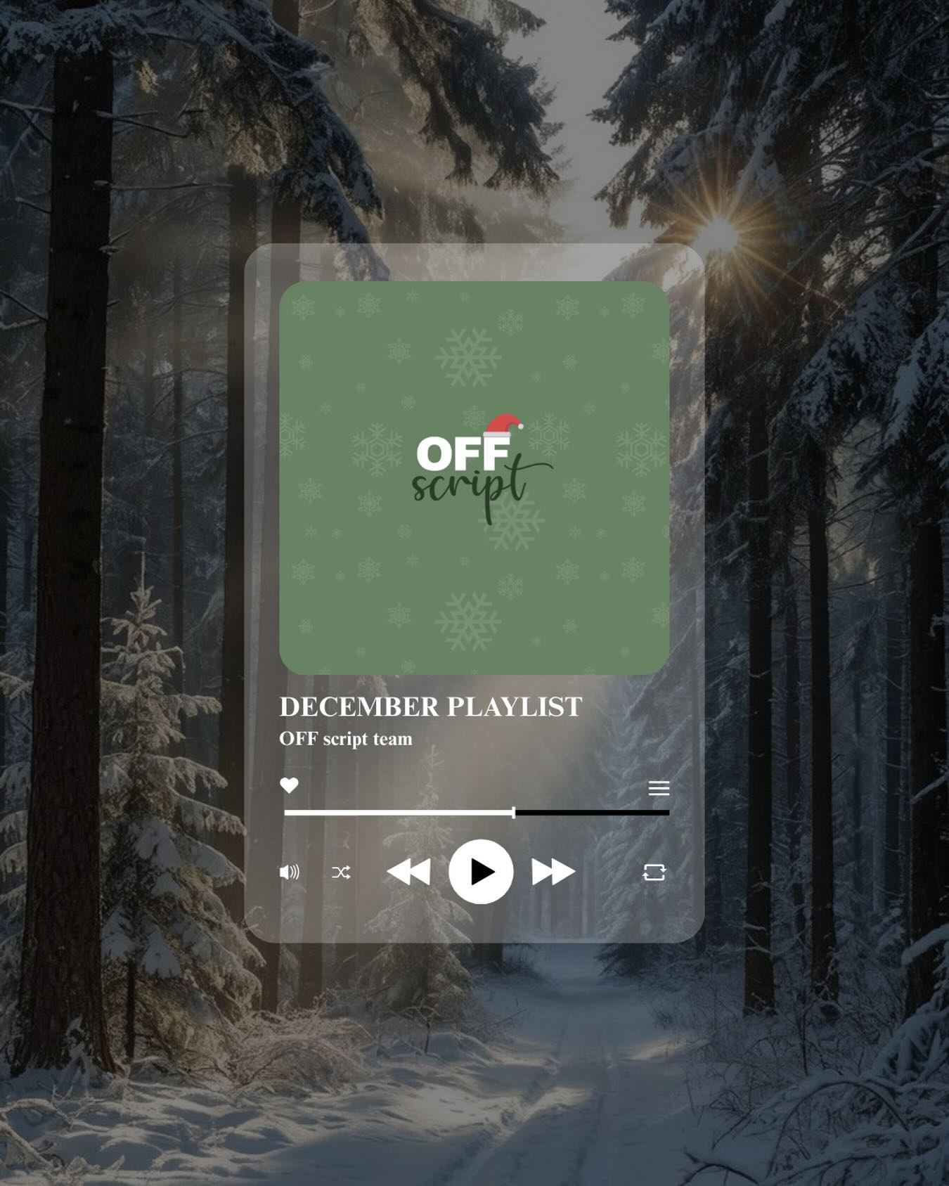 Listen to the OFF script December playlist on the link in our bio!! ❄️✨
———————————————
#offscriptmag #december #decemberplaylist #spotify #spotifyplaylist #musicmagazine #magazine #musicpublication