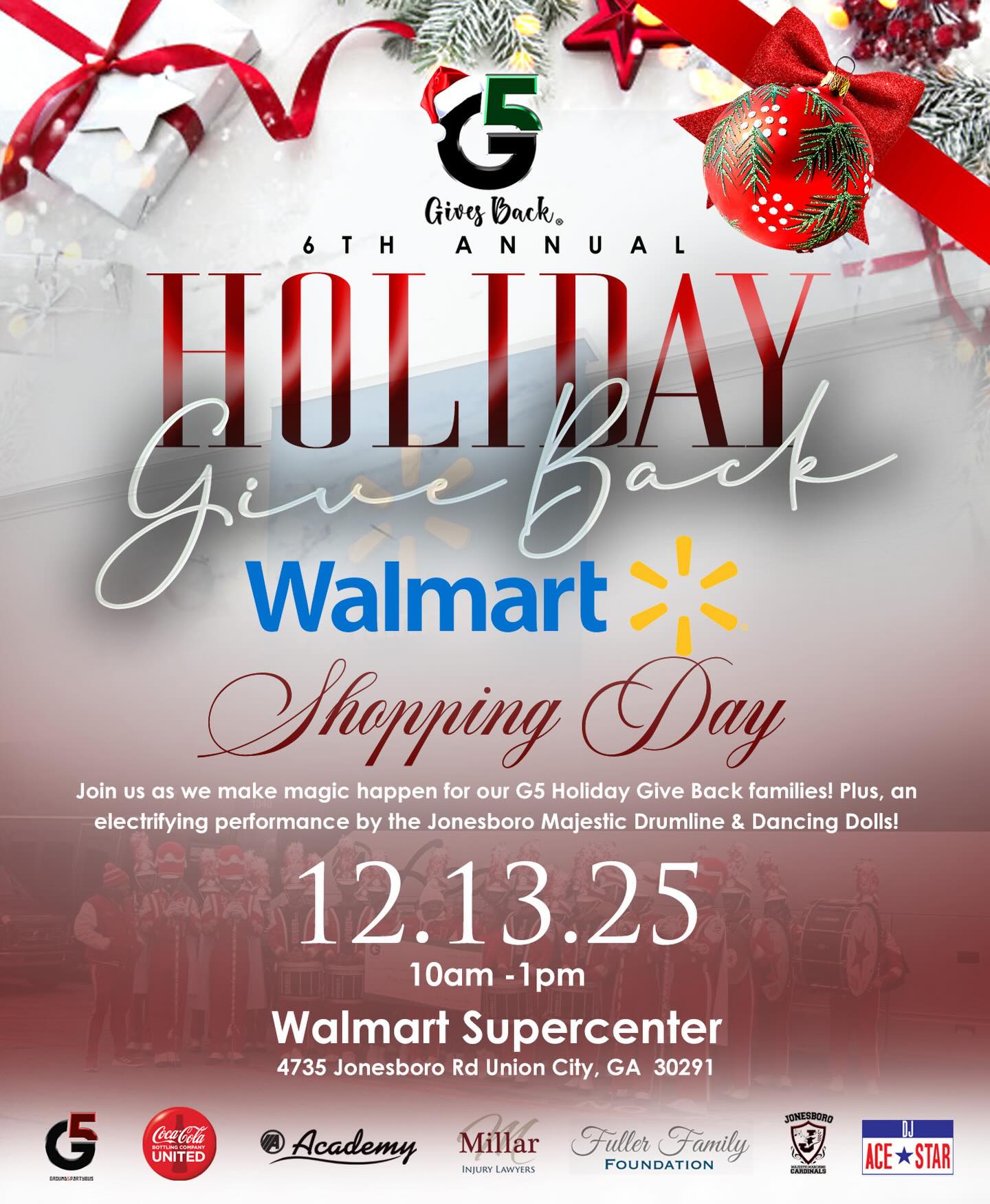 TOMORROW, 10am Sharp!
.
Join us as we make magic happen for our G5 Holiday Give Back families! Plus, an electrifying performance by the @jonesboro_mmc Majestic Drumline & @majesticdancingdolls! 🎄🎁
.
Sounds By: @djacestar
.
6th Annual G5 Holiday Give Back LOADING...