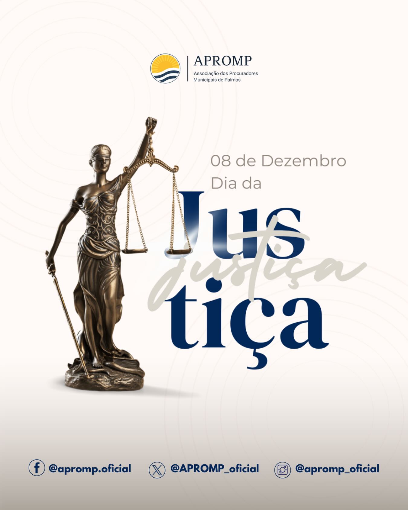 Dia da Justiça ⚖️
Hoje celebramos o Dia da Justiça, valor fundamental para a construção de uma sociedade mais equilibrada e justa.
Como procuradores e procuradoras municipais, temos o compromisso diário de defender o interesse público e garantir que a lei seja aplicada com integridade e responsabilidade.
Que possamos seguir fortalecendo as instituições e trabalhando por um país onde a justiça alcance a todos.
#DiaDaJustiça #APROMP #ProcuradoresMunicipais #Palmas #Justiça #InteressePúblico