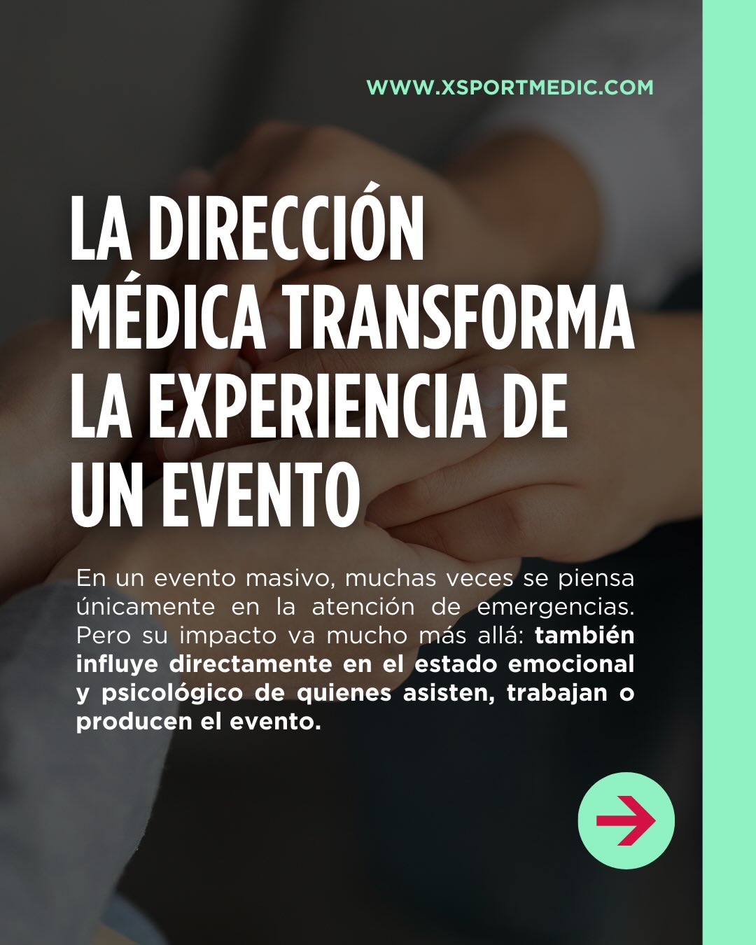 La Dirección Médica no solo atiende emergencias: transforma la experiencia completa de un evento.
En X Sport Medic cuidamos la salud física y emocional de asistentes, staff y organizadores, creando entornos seguros, humanos y bien planificados.
Porque cuando las personas se sienten respaldadas y tranquilas, todo fluye mejor. 💙✨
www.xsportmedic.com