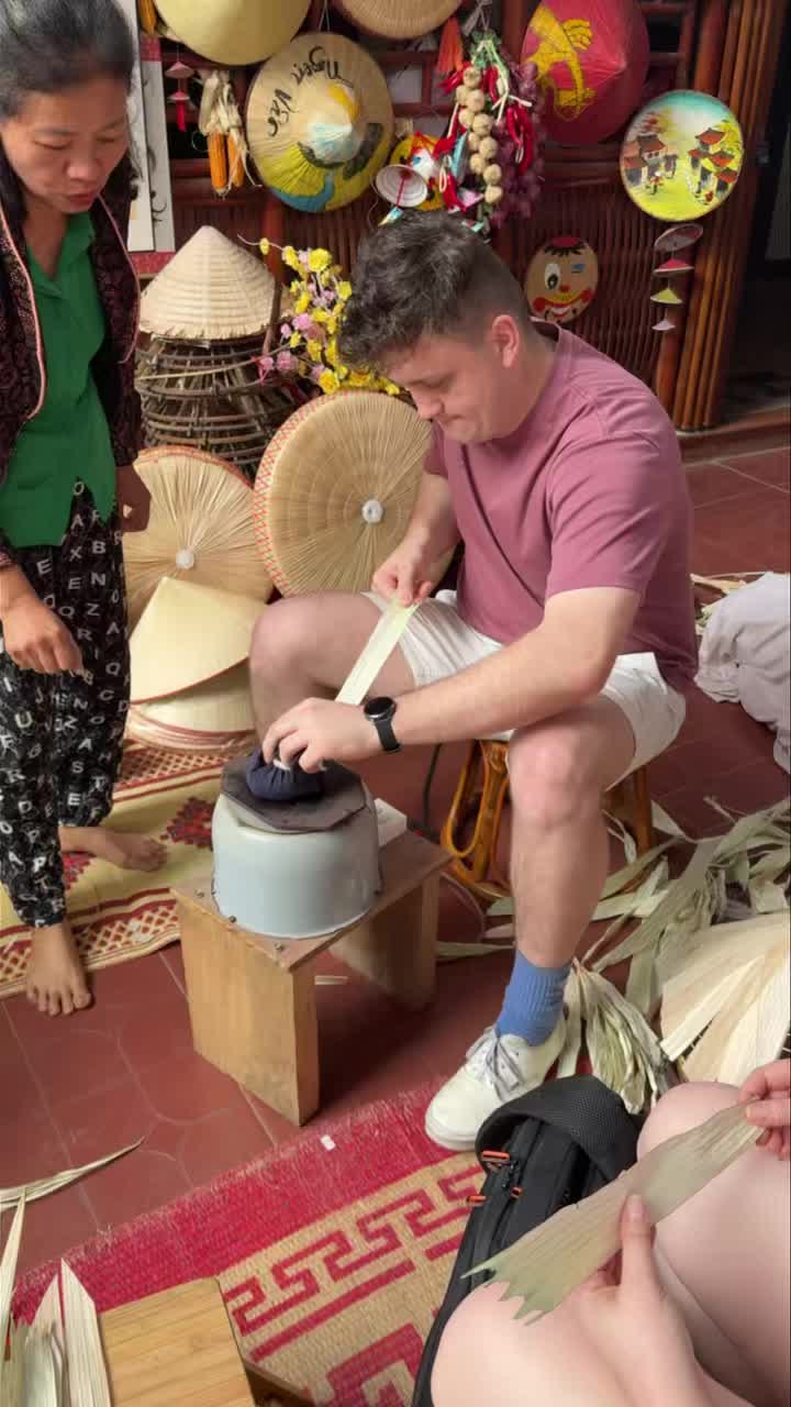 Day 1 of crafting a Vietnamese conical hat:
“Very good! Very handsome!” 😆
👉🏻 Join Three Craft Villages Day tour to explore the craft villages, a lot of hands on experience and many beautiful photo spots.
👉🏻 To book your tour: sending message to our page or whatsapp at +84 972923235!