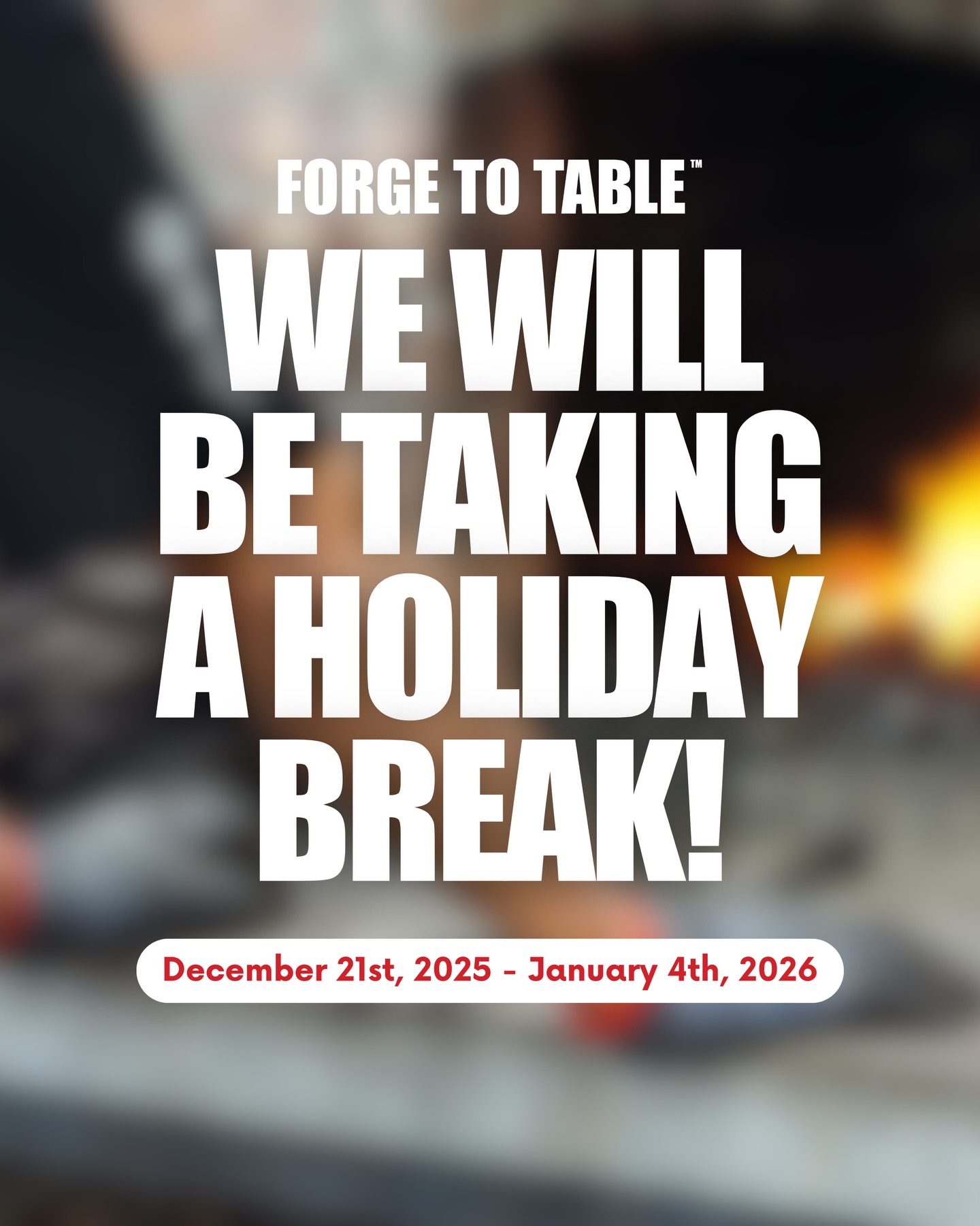 Believe it or not, every single Forge To Table package you order, whether on our website or Etsy, is hand packed by our founder Noah or one of his family members. It is truly a family affair, and even they need a little time to enjoy the holidays and rest!
We will be taking a holiday break from fulfilling orders from December 21, 2025, through January 4, 2026. You are still welcome to place orders during this time, but they may take a little extra time to make their way to you!
Thanks for letting our crew rest up, share good meals, and spend some well-earned time with family!