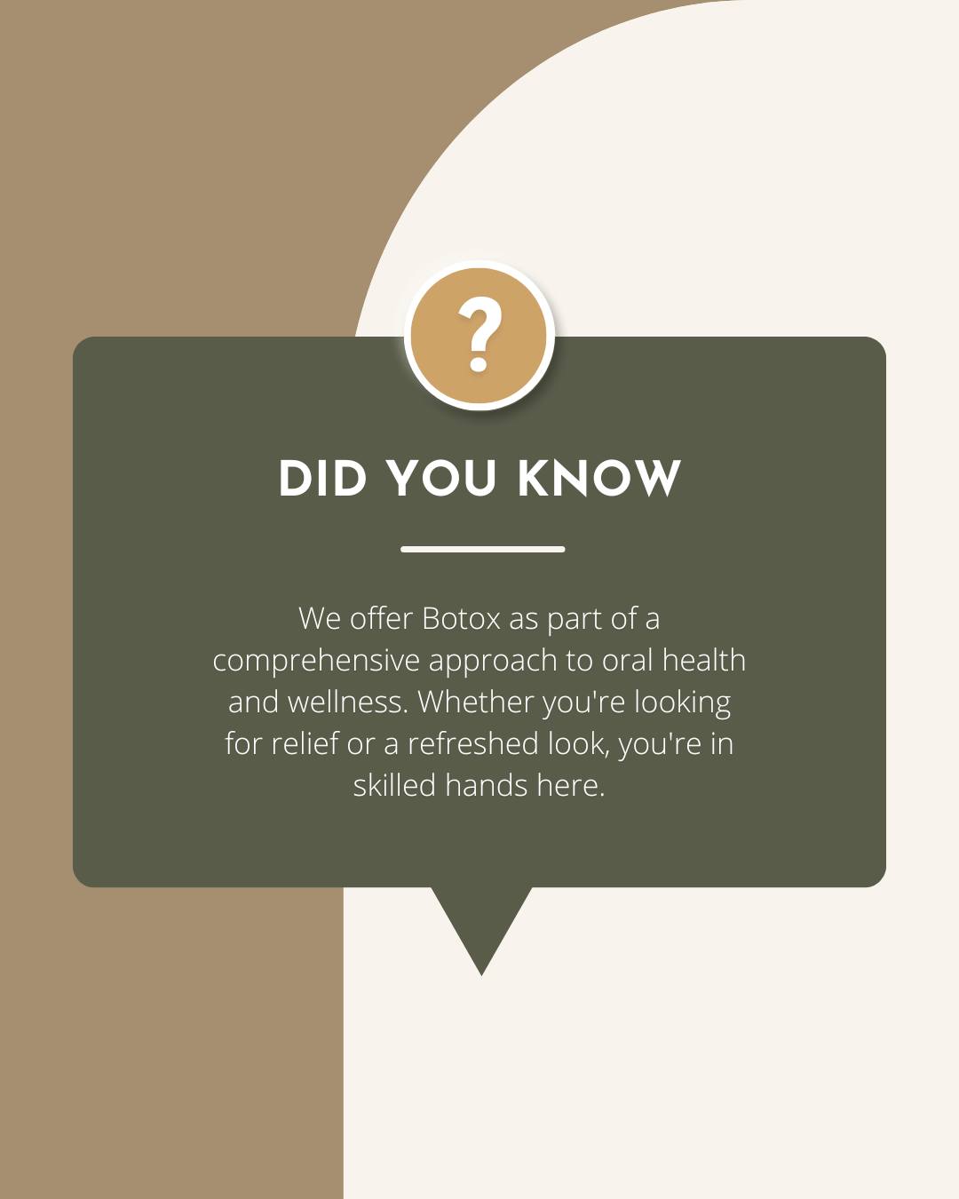 Did you know Botox was originally developed for medical use? Long before it became a go-to in cosmetic care, Botox was helping patients find relief from things like jaw tension, clenching, and migraines.
Today, it’s still doing both, offering therapeutic benefits and natural-looking facial rejuvenation!
At Diamondview Dental, we use Botox to support your overall wellness, whether you’re looking to ease discomfort or smooth fine lines.
📞 For subtle, effective care that helps you feel your best, call us at (780) 454-7355 or conveniently book online today!
#yegdentist #edmontondentist #dentalcareyeg #yegdental #teethcleaning