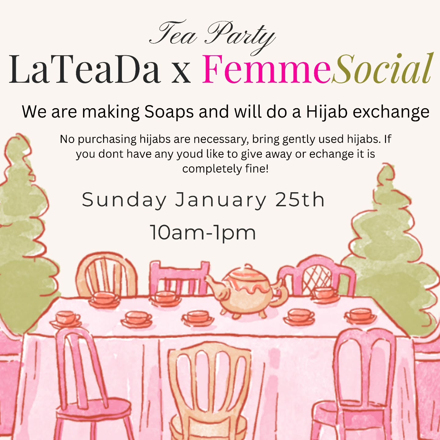 Join us for our Tea Party at LaTeaDa we are making soaps this time ! The link to join is in our bio! See you there inshaAllah 🌺