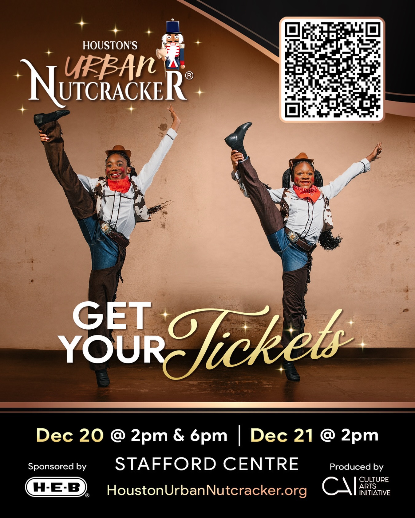 Just TWO MORE WEEKS! Get your tickets!
Don’t miss Houston’s favorite holiday tradition!
Get your tickets now at HoustonUrbanNutcracker.org or StaffordCentre.com.
Dec. 20 & 21 at the Stafford Centre
🎟️ Group rates available
What to be a Houston’s Urban Nutcracker SPONSOR! Email us at houstonurbannutcracker@gmail.com for more information.
SPONSORED BY: HEB
📸 @capturedbymichy
Secure your seats today—three shows only! 💫